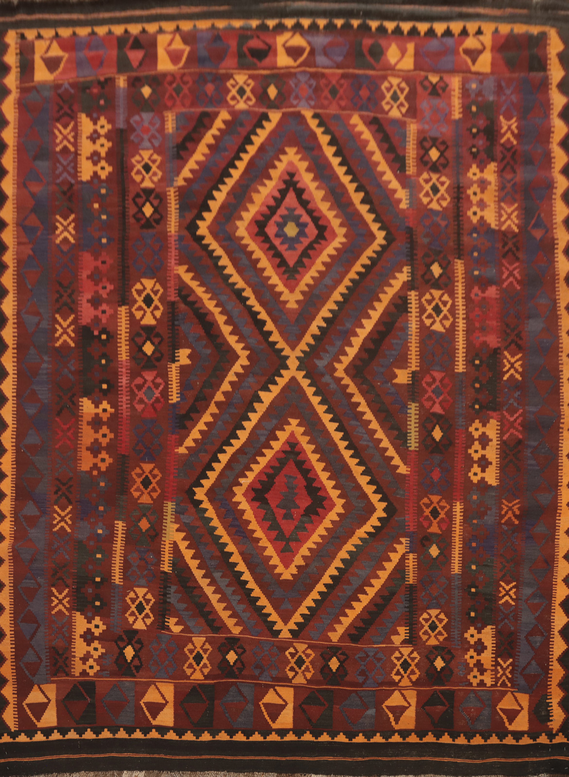 Flat Weave Kilim Vegetable Dye Oriental Area Rug 9×11 ft Tribal Style Carpet
