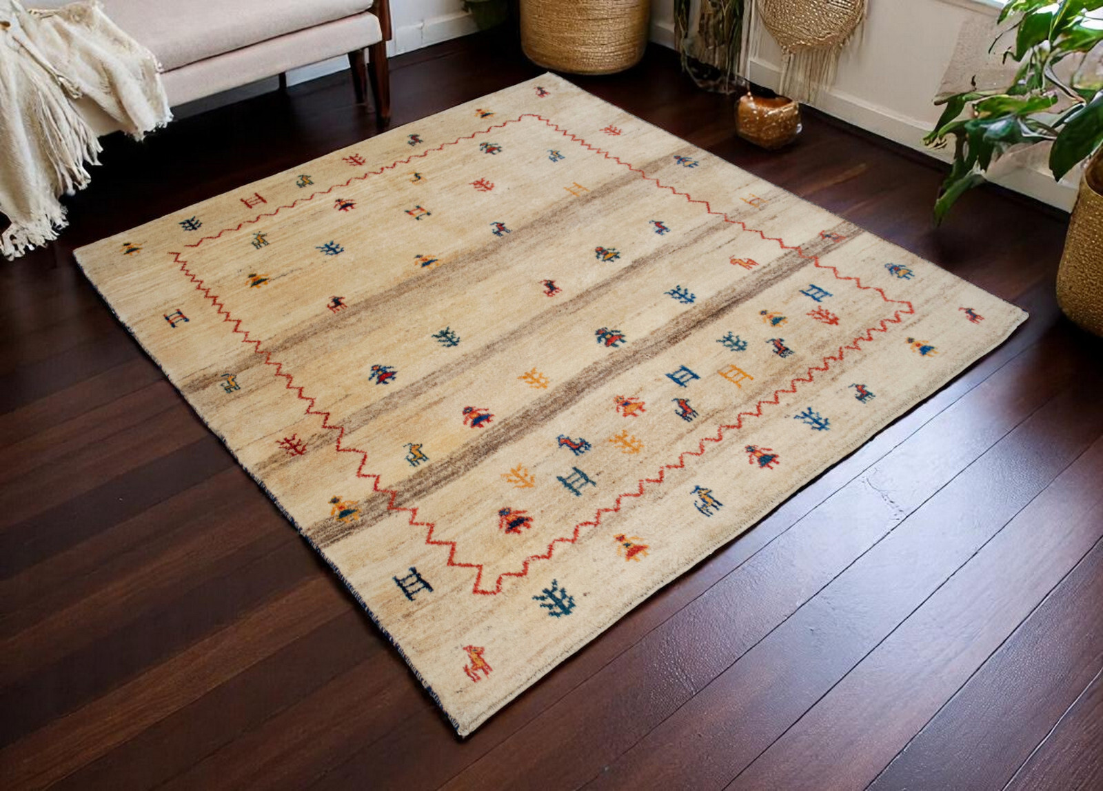 Thicker Pile Handmade Rug, Pure Natural Wool Area – Kid Room Rug 6’3″ x 6’9″