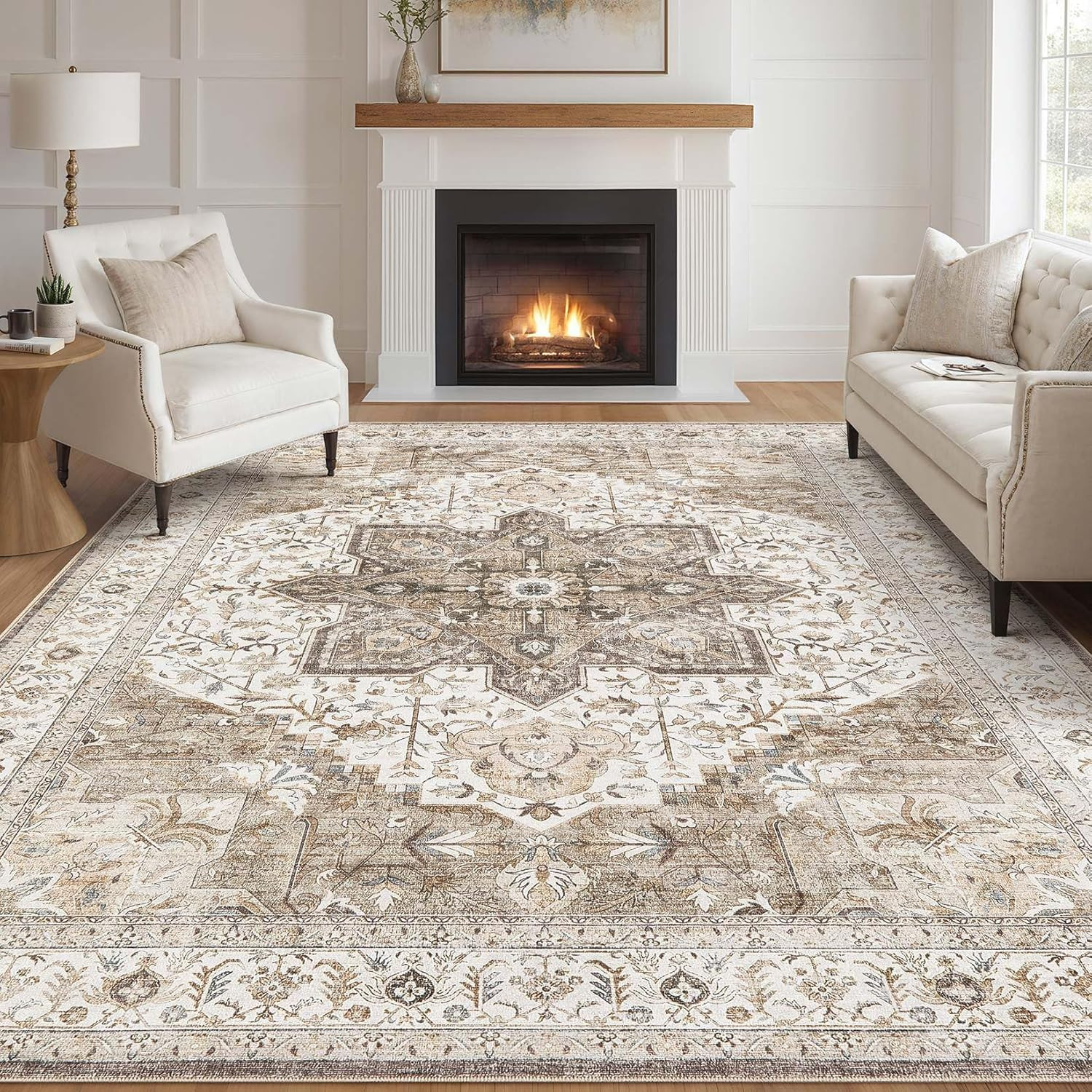Area Rug Living Room Rugs – 10X12 Washable Boho Rug Vintage Oriental Distressed