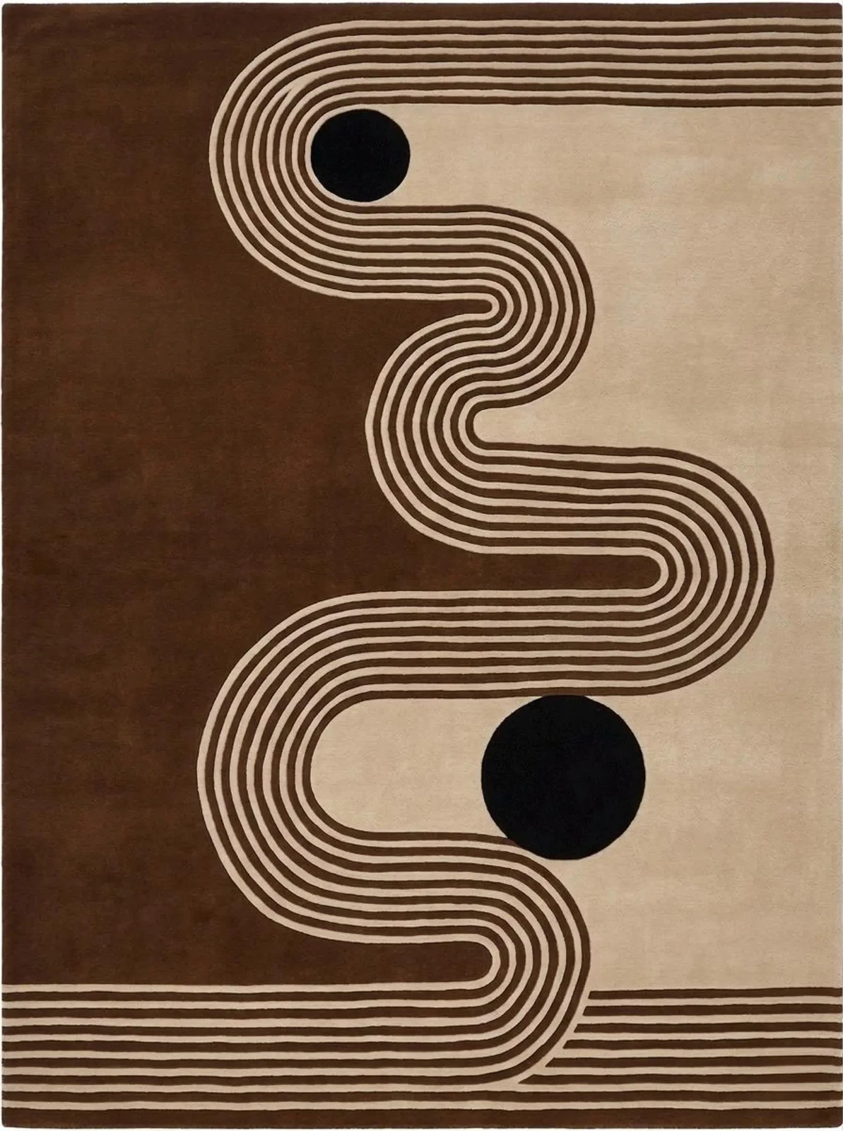 Hand-tufted Wool Rug, Brown Cream Abstract Geometric Carpet, Minimalist Living