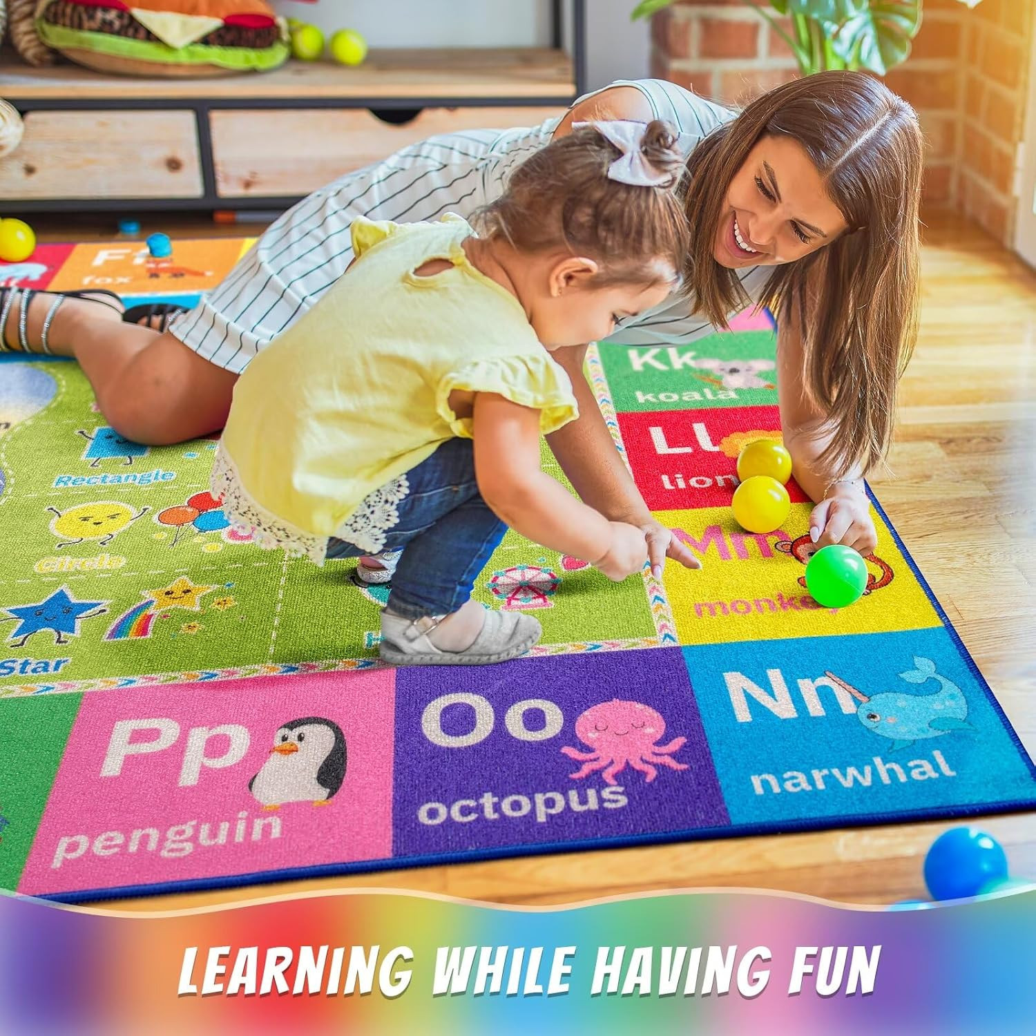 ABC Kids Rug for Playroom, 3X5 Washable Classroom Area Rugs, Educational Play Ma