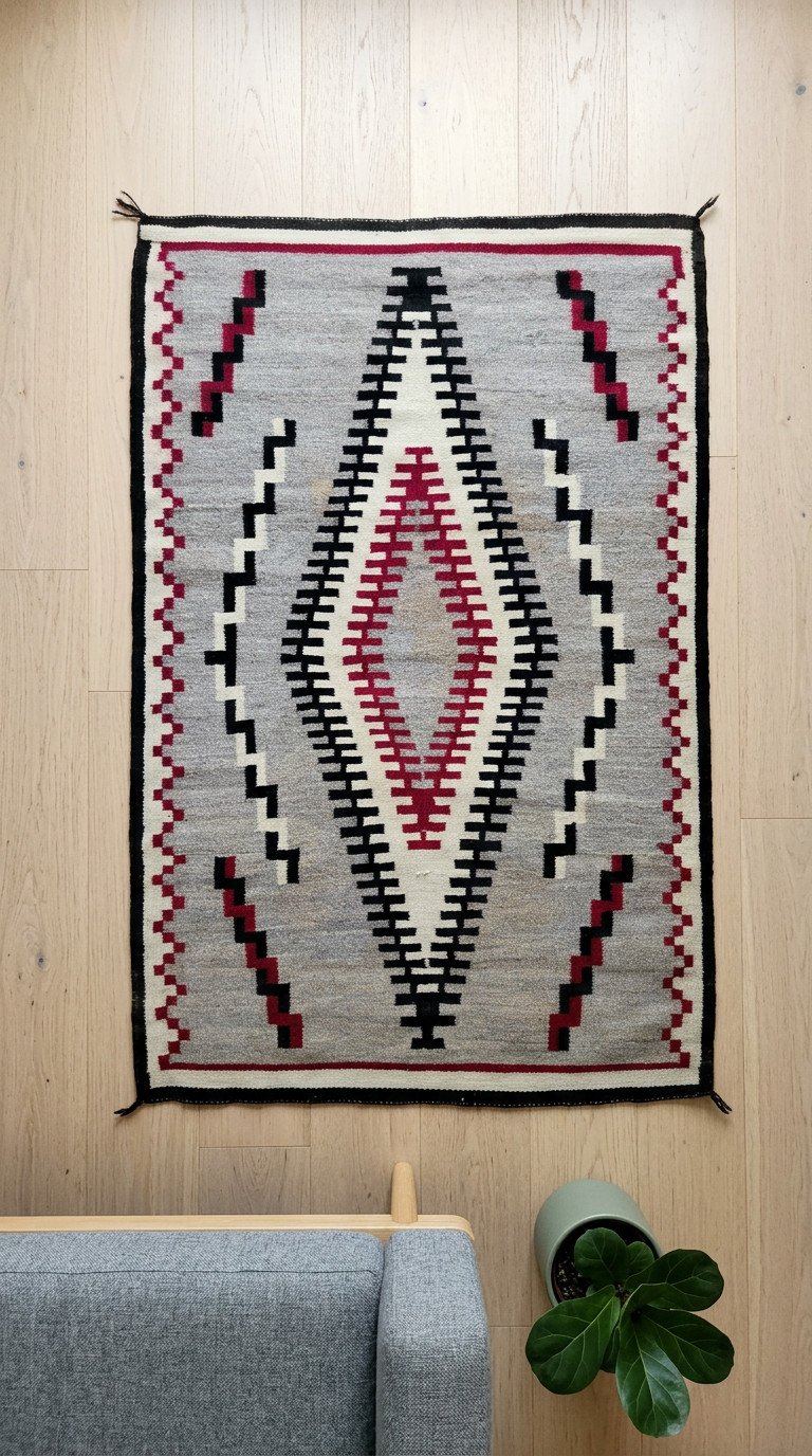 9×12 Wool Navajo Rug Native American Southwestern Kilim Rug Red Grey Mexican Rug