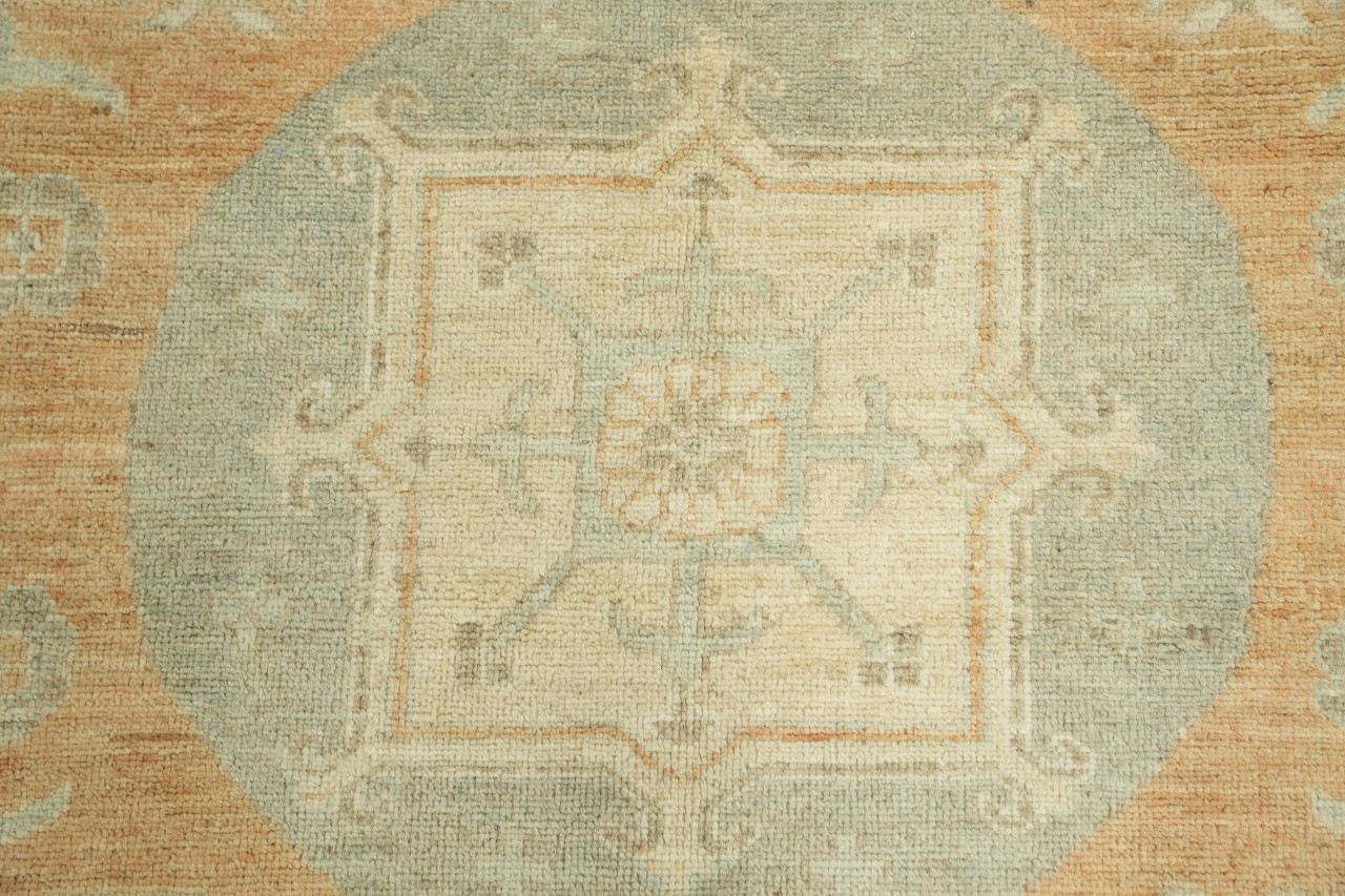 Luxurious Soft Tone Peach & Cream 12×15 Oushak Palace Wool Area Rug