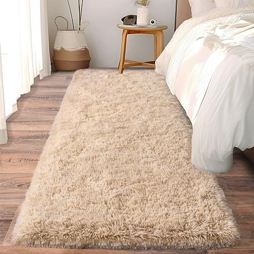 Soft Runner Rugs for Bedroom Hallways, 2×6 Fluffy Shag 2×6 Feet(1 pc) Beige