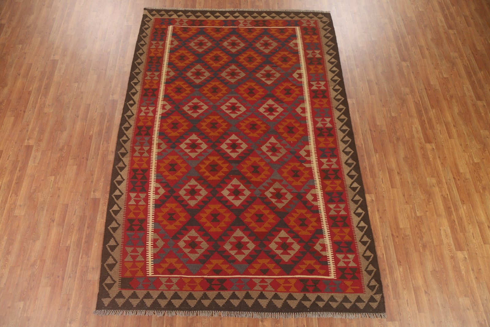 Geometric Kilim Reversible Wool Area Rug Living Room Hand-Woven Carpet 7×10