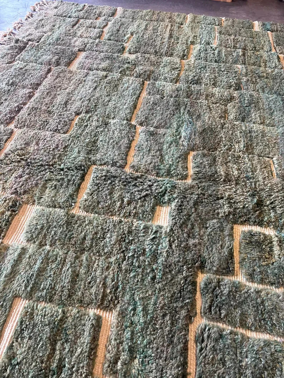 Moroccan Berber Beni Ourain Wool Rug Color Green Handmade Design Carpet Rugs 6×9
