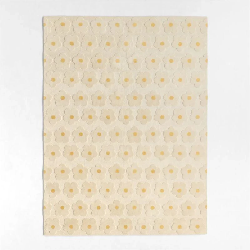 Hand Tufted Wool Daisy Floral Rug Cream Ivory Flower Area Carpet Custom Size