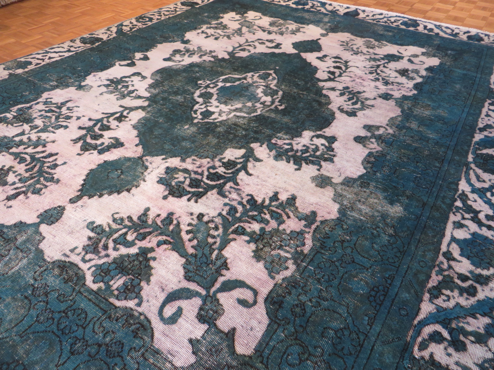 8’11 X 11’10 Hand Knotted Silver & Teal Overdyed Vintage Oriental Rug G3382