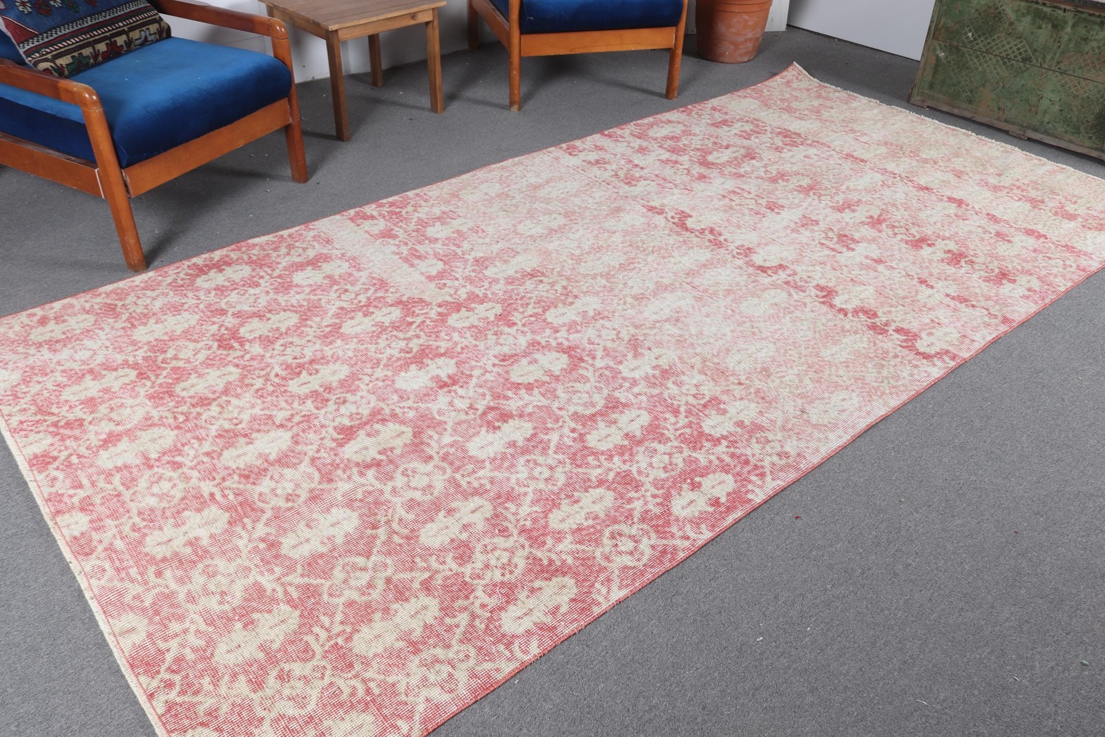 5,2×10,4 ft Large Vintage Rug, Red Ikat Turkish Rug