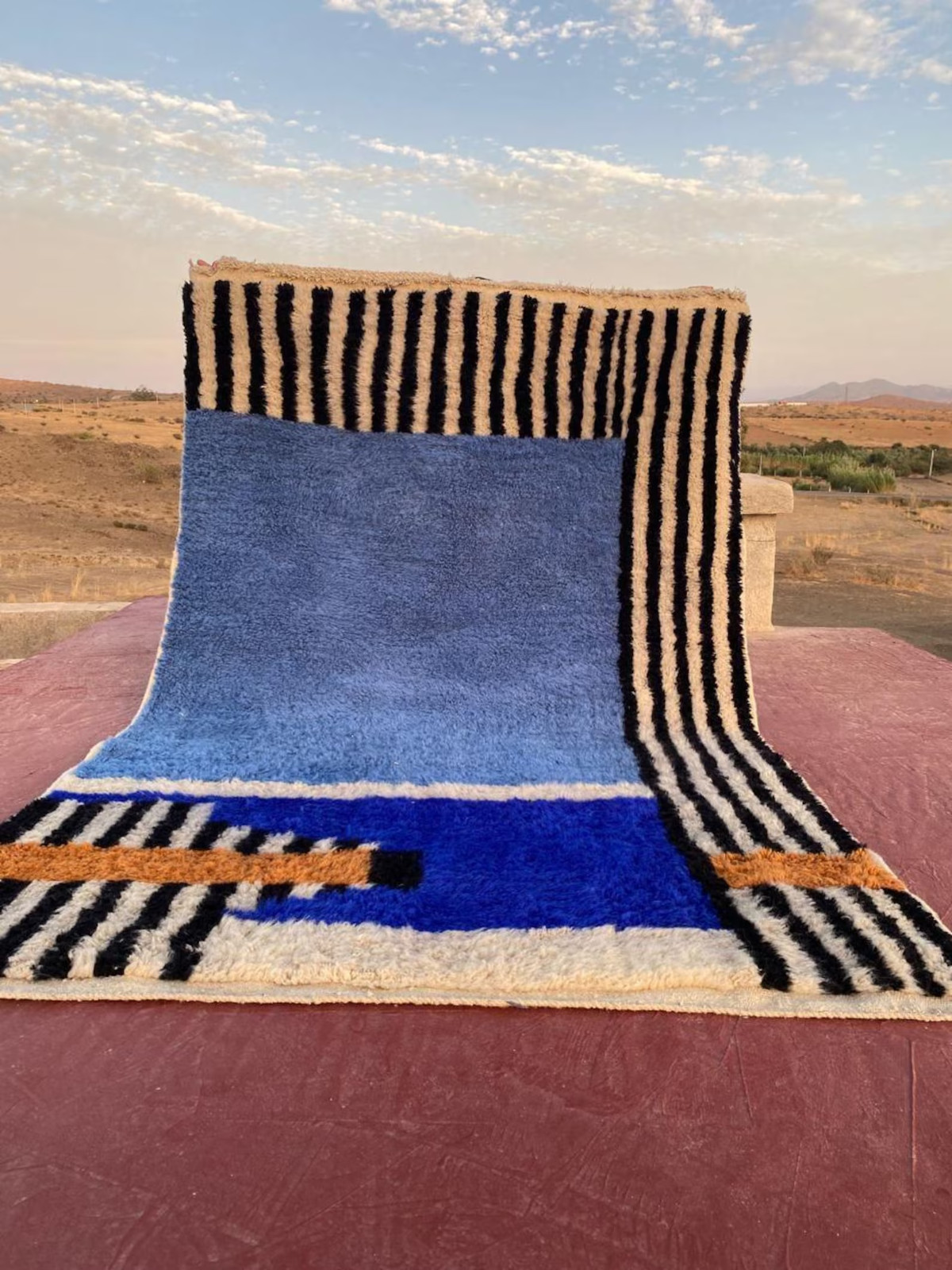 Handwoven Moroccan Berber Wool Rug Color Blue Multi Design Handmade Carpet Rug