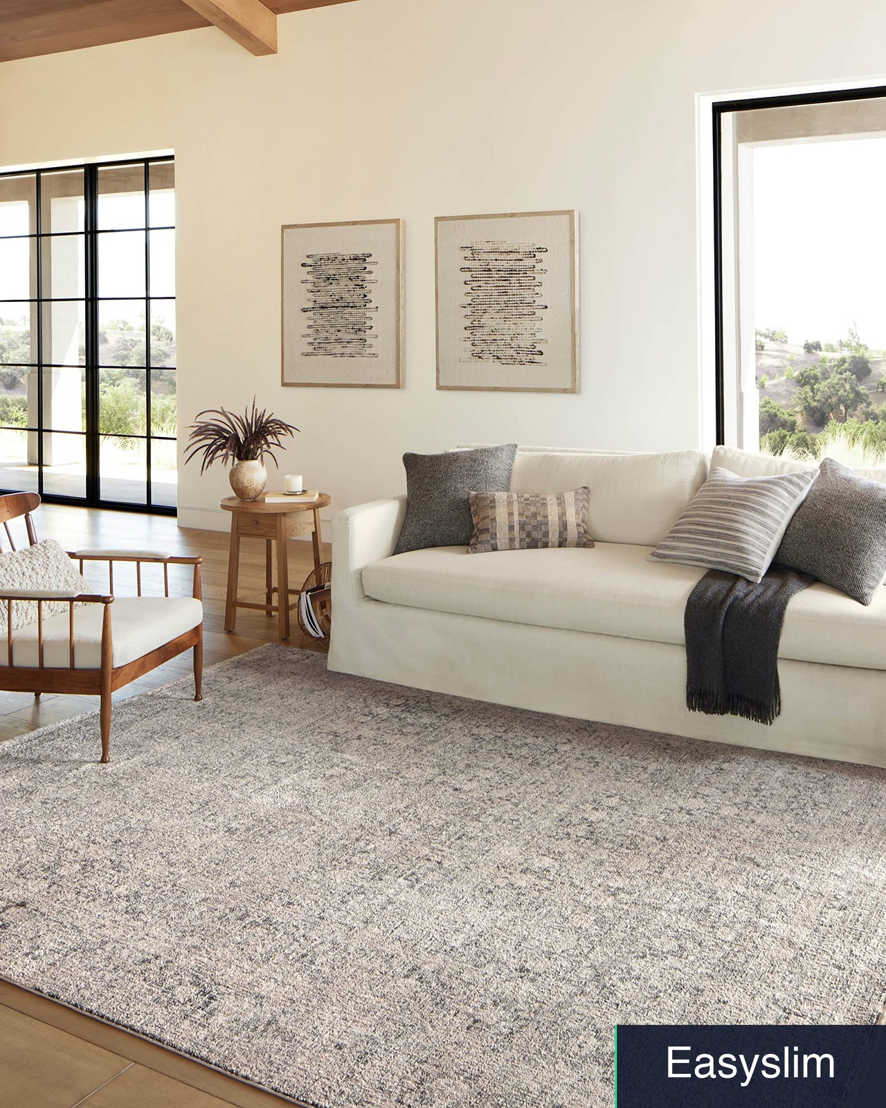 Floral Runner Rug 2×10 Stone Mist Polyester Polypropylene No-Shed Pile