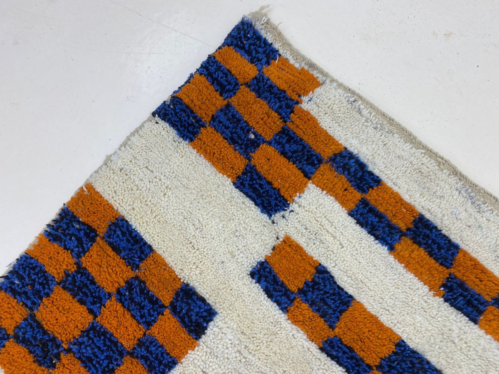 Handmade Moroccan Berber Wool Rug Blue Orange Geometric Tribal Area Carpet Boho