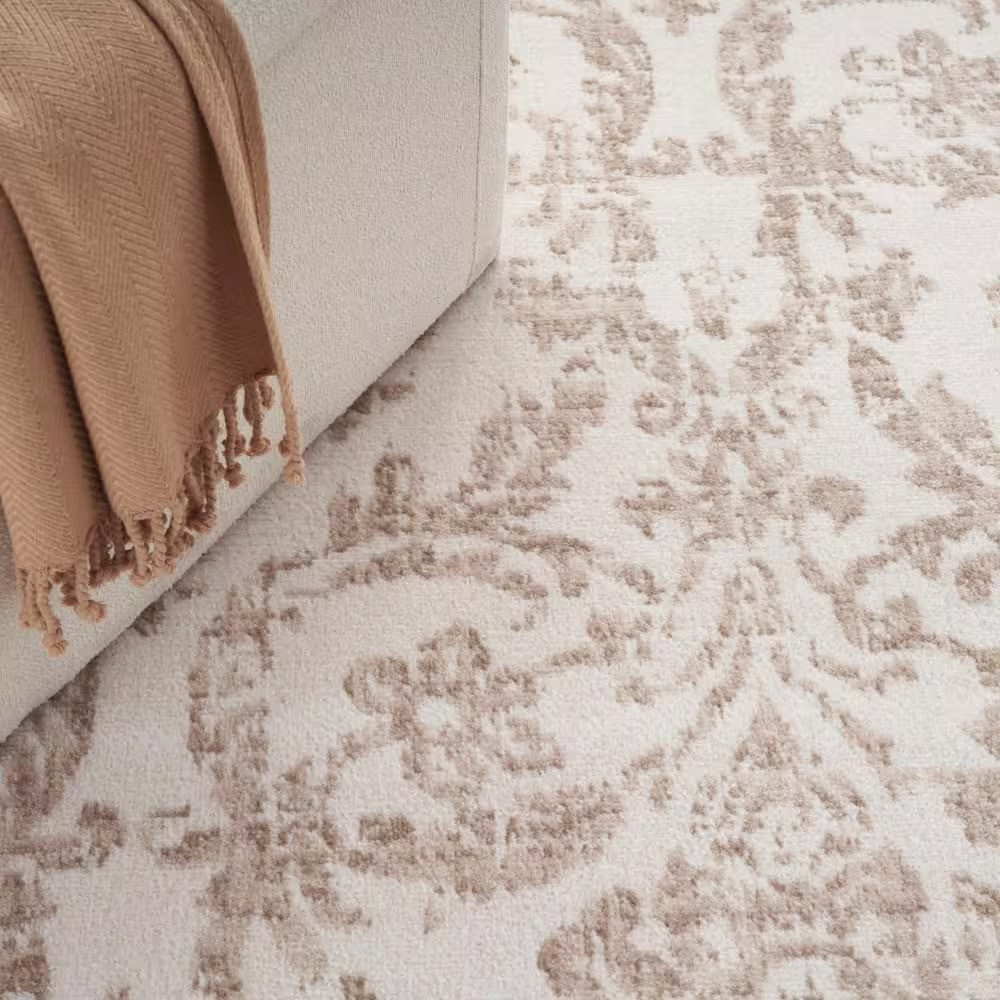 Jubilant Ivory Beige 10 Ft. X 14 Ft. Damask Transitional Area Rug