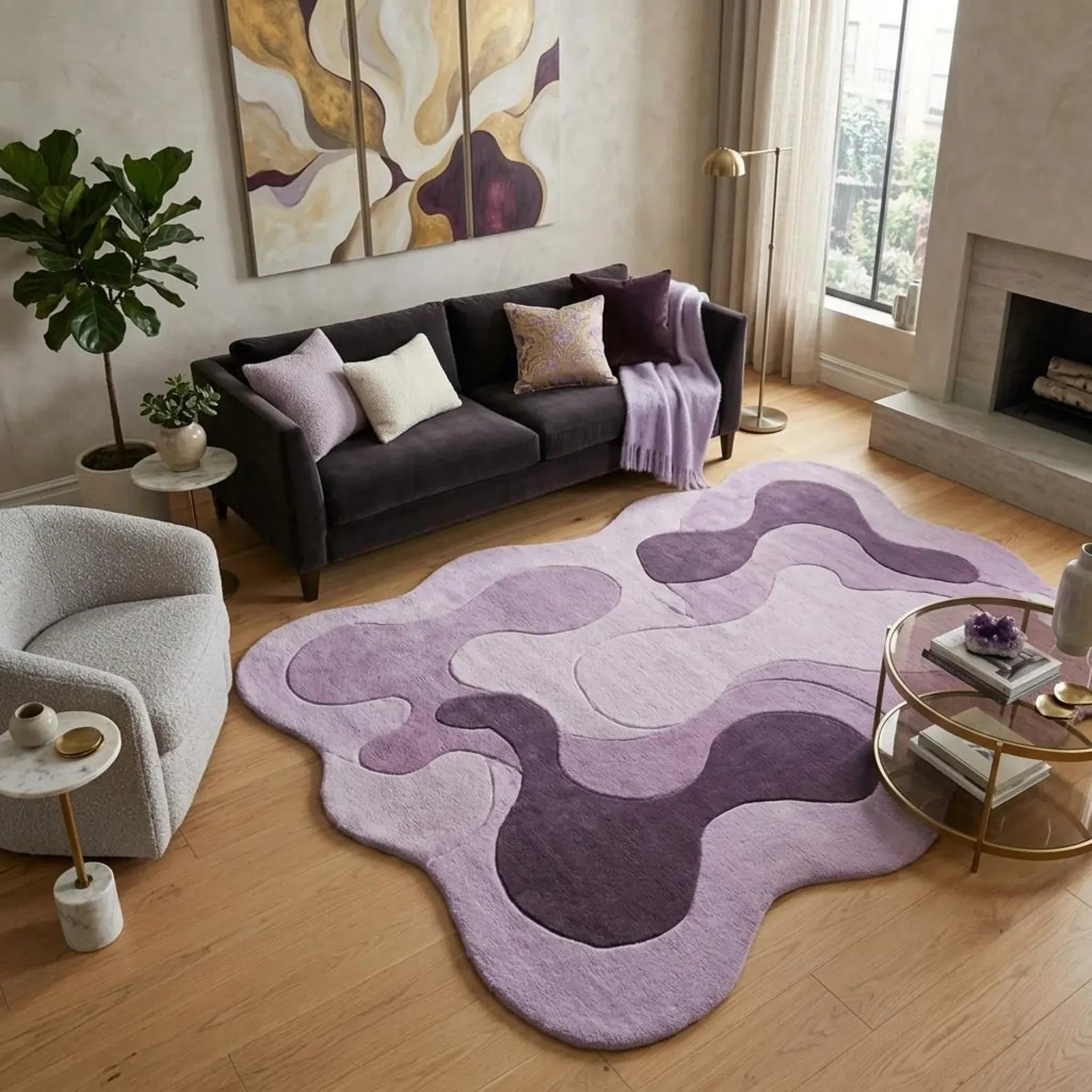 Modern Hand Tufted 100% New Zealand Wool – Unique Irregular Wavy Shape for home