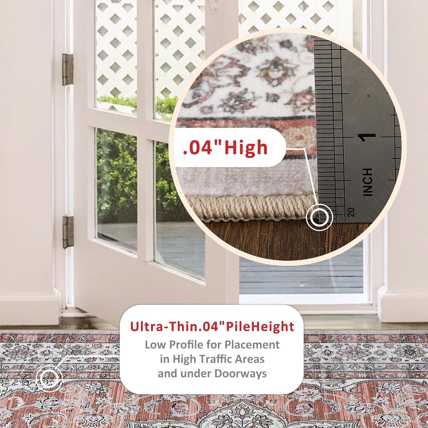 US Washable Area Rug Low-Profile Non-Slip Backing Durable Edge Bind Vintage Rugs