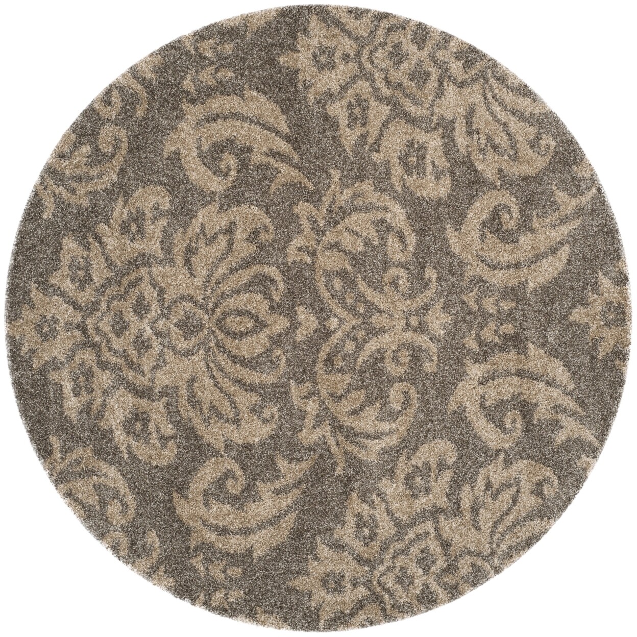 SAFAVIEH Contemporary Damask Floral Plush Shag Area Rug Smoke & Beige Florida