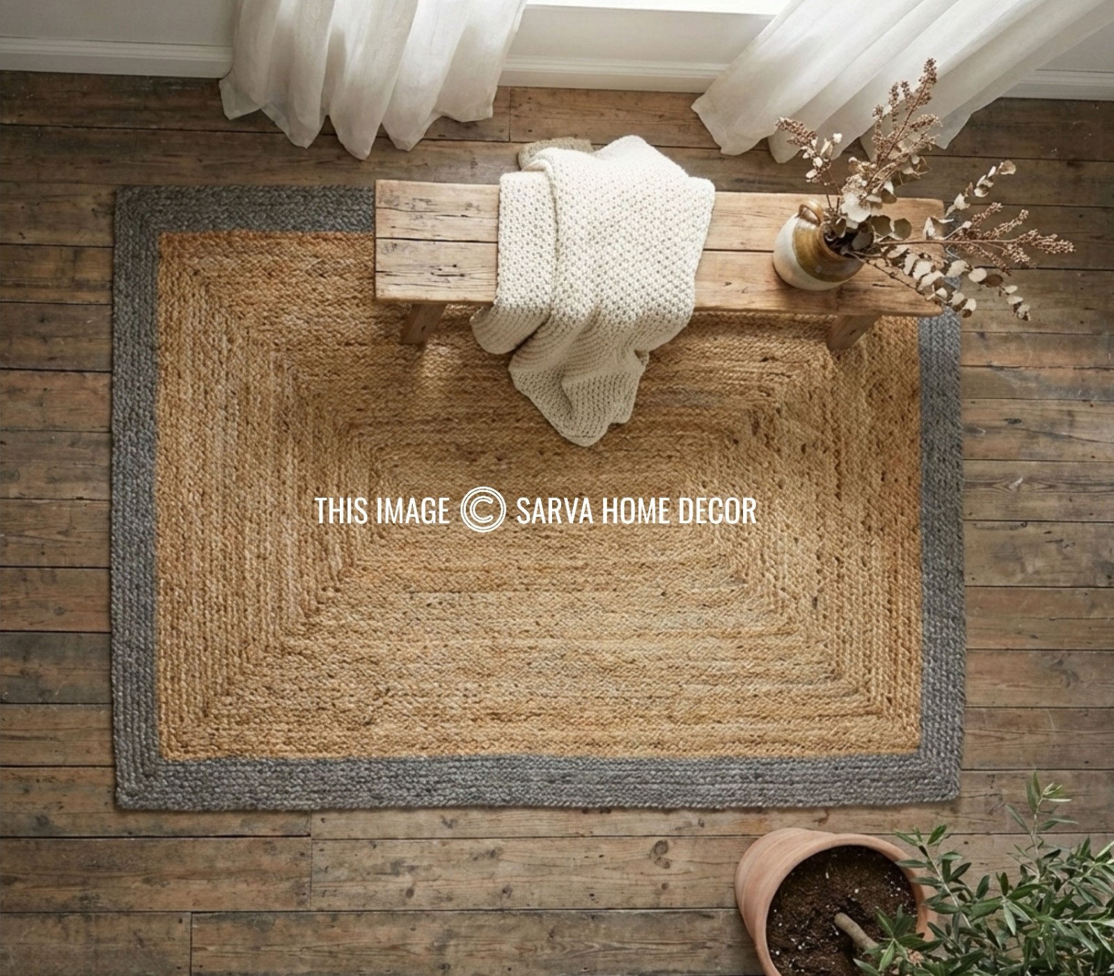 Rug Jute Carpet Mat Farmhouse 100% Natural Handmade Braided Modern Rustic Look
