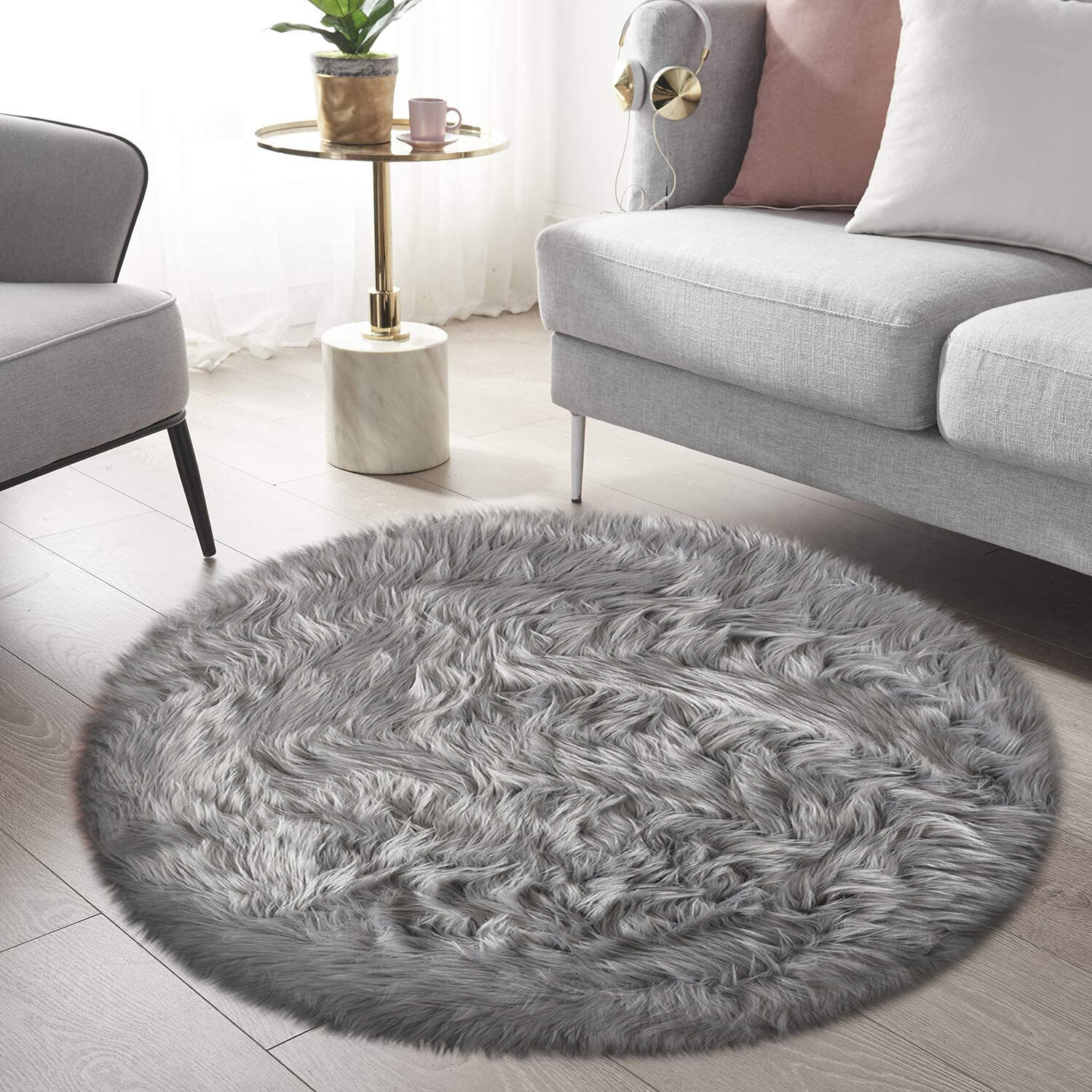 Fluffy Faux Sheepskin Shag Round Rug Super Soft Fluffy Rug Dia 3′ 4′ 5′ 6′ 6’6″