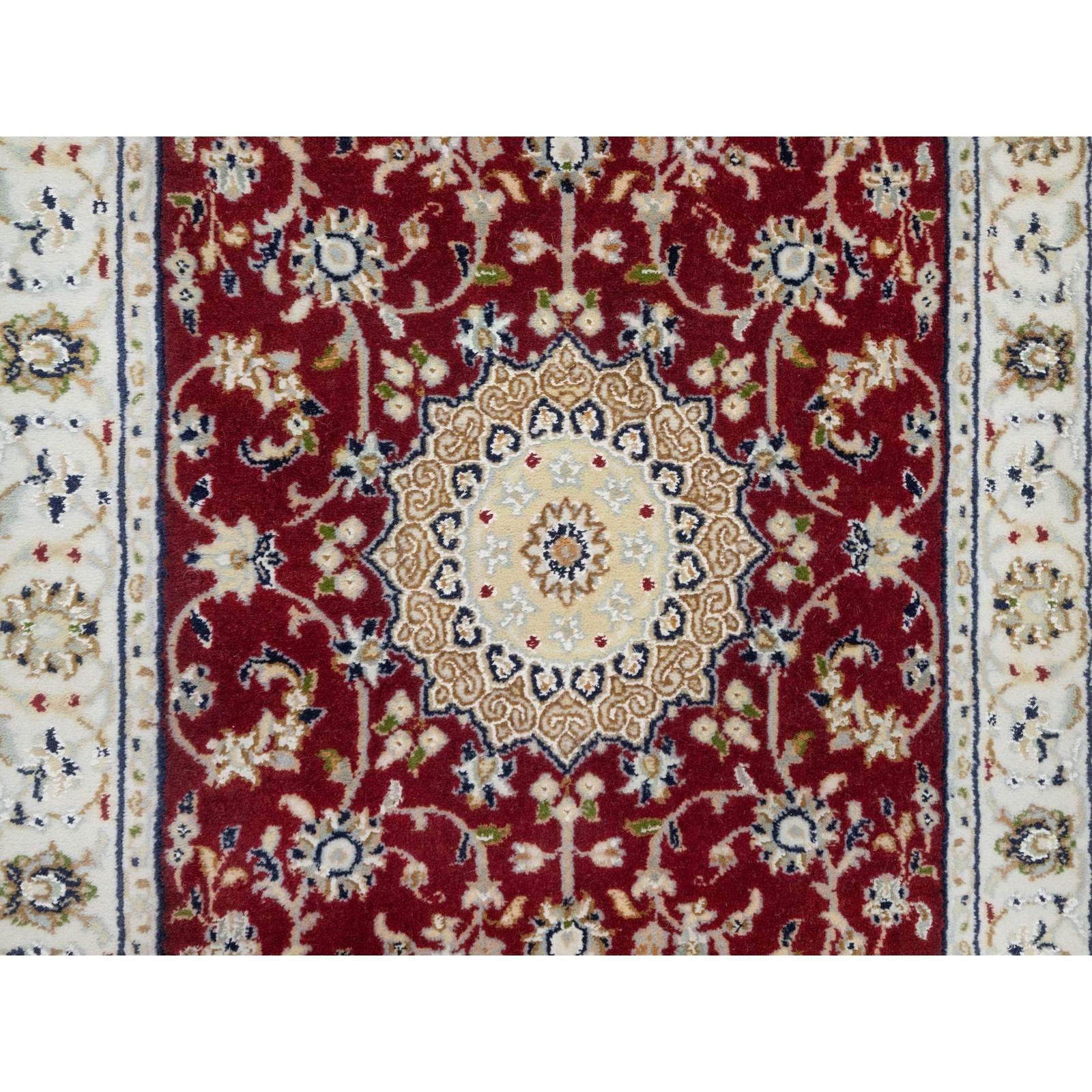 2’8″x6’8″ Rosewood Red Wool and Silk Nain Hand Knotted 250 KPSI Rug R90882