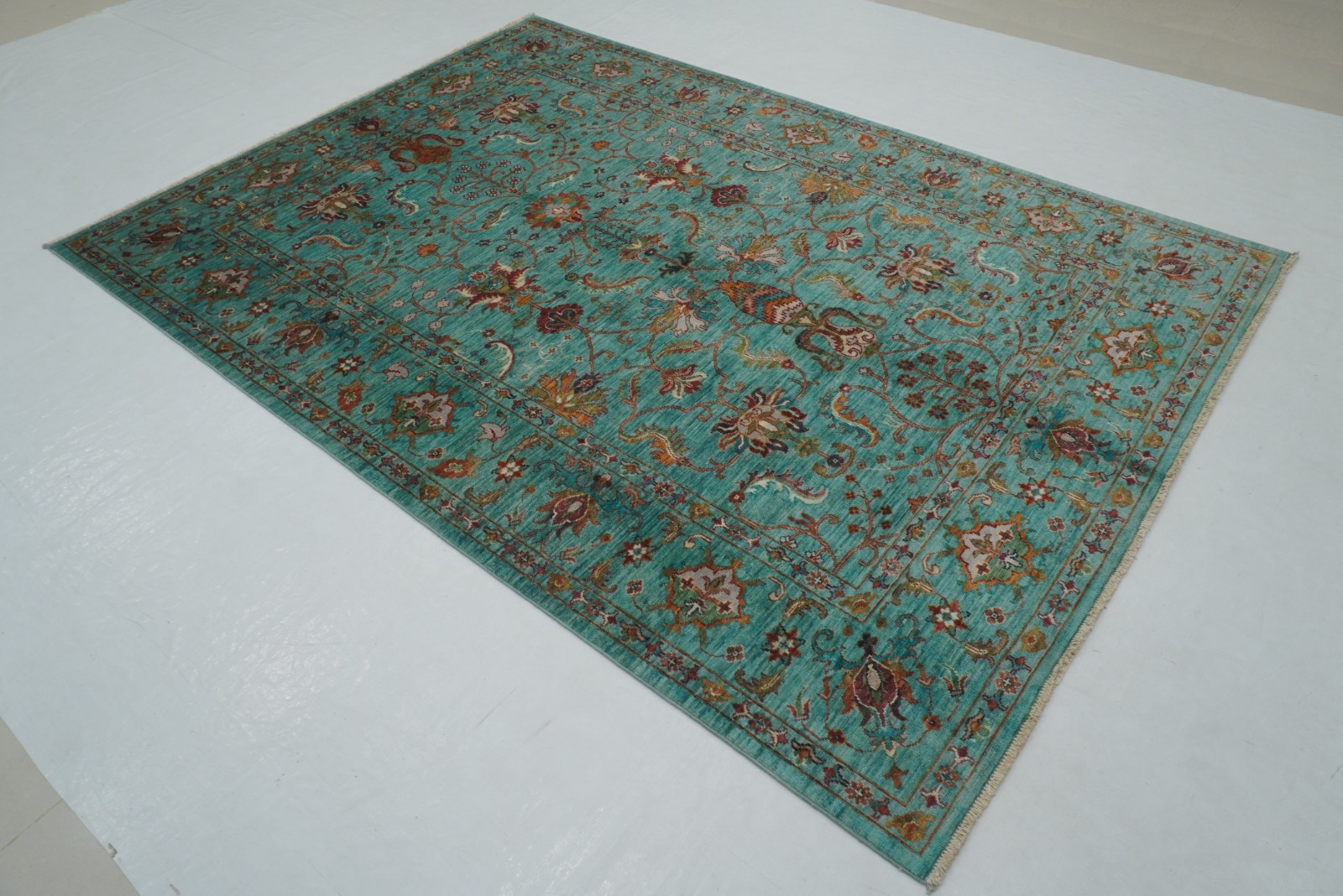 6×8 ft Turquoise Blue Afghan Hand Knotted Wool Oriental Rug
