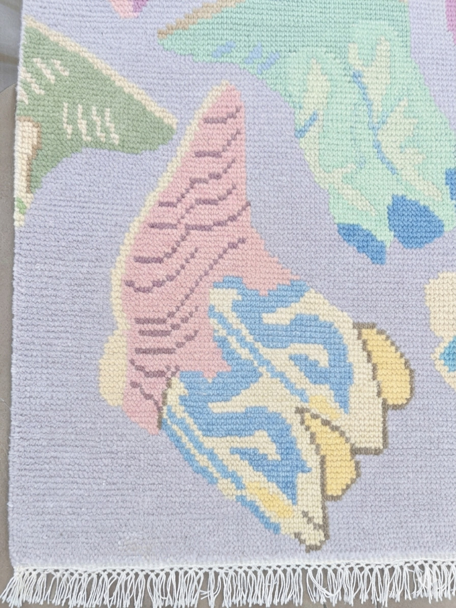 Hand-Knotted 5×8 Area Rug – Pastel Seashell & Starfish Nautical Design