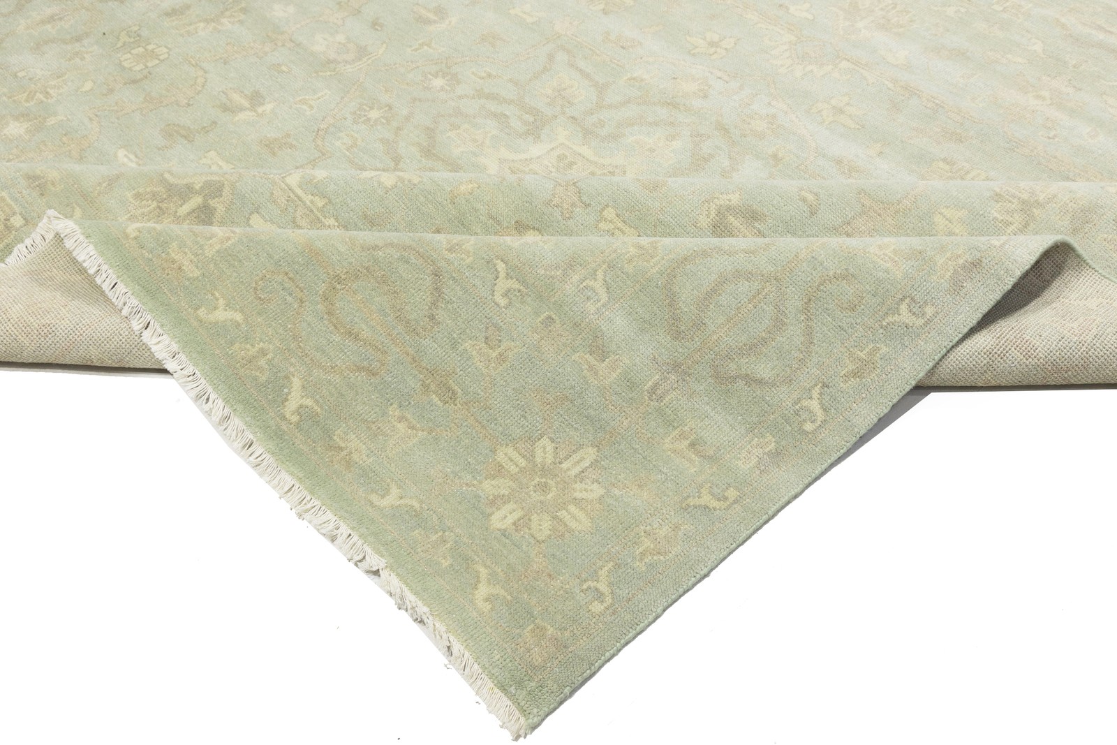 Handmade Floral Transitional Round Oriental Rug Muted Aqua Green Carpet 10X10 ft