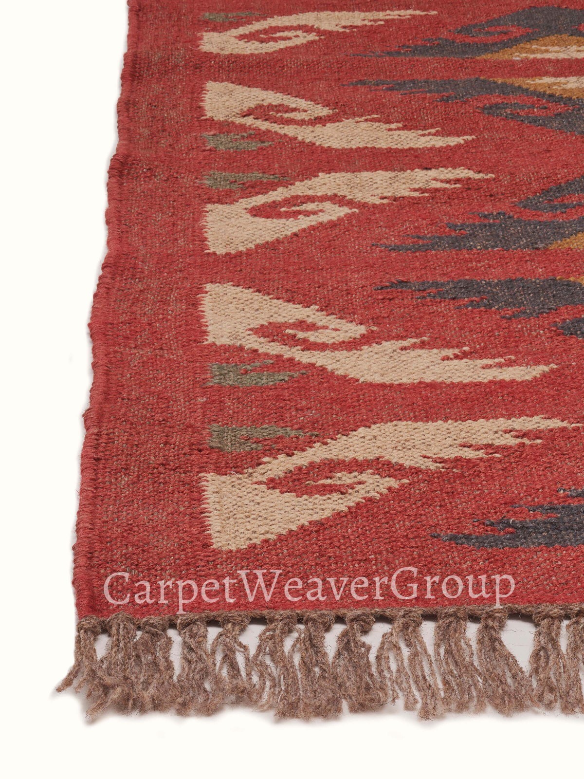 Handwoven Wool Jute Kilim Rug with Tribal Diamond Motifs- Rustic Bohemian Accent