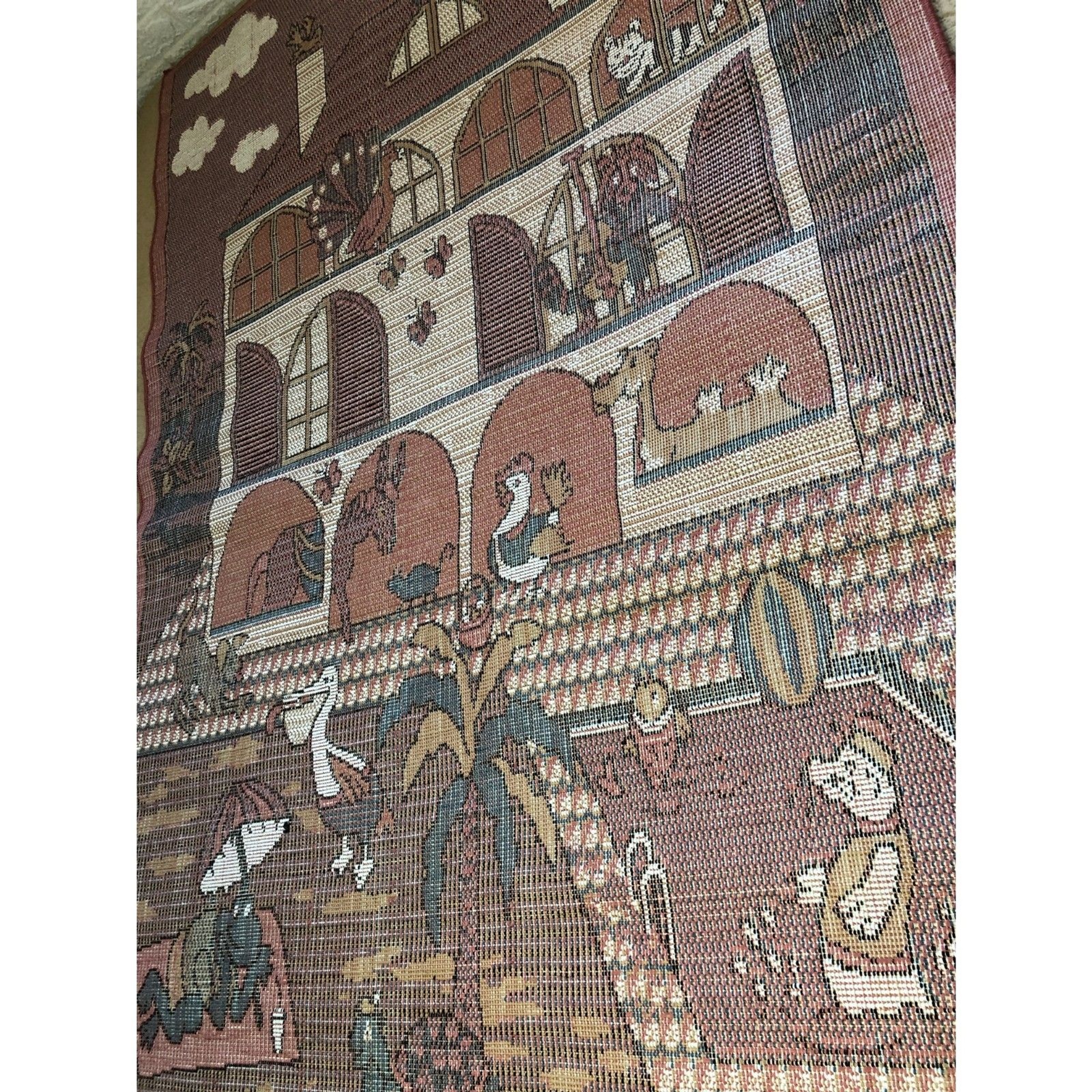 Vintage Animal House Tapestry Rug 49×70 NWOT Woven Wall Hanging Cartoon Pool