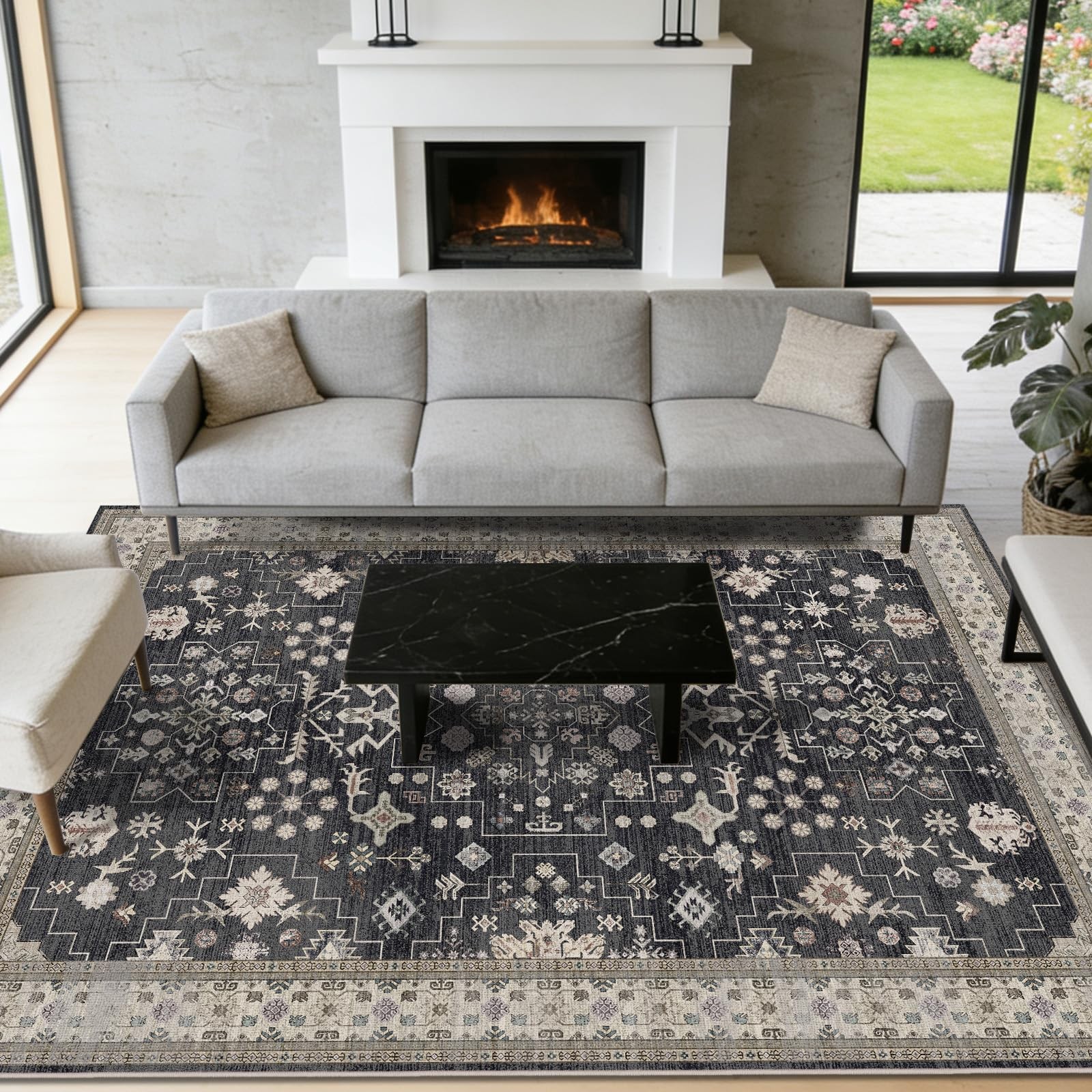 Area Rugs for Living Room 5×7, Stain Resistant Non-Slip Washable Bedroom Rug,…