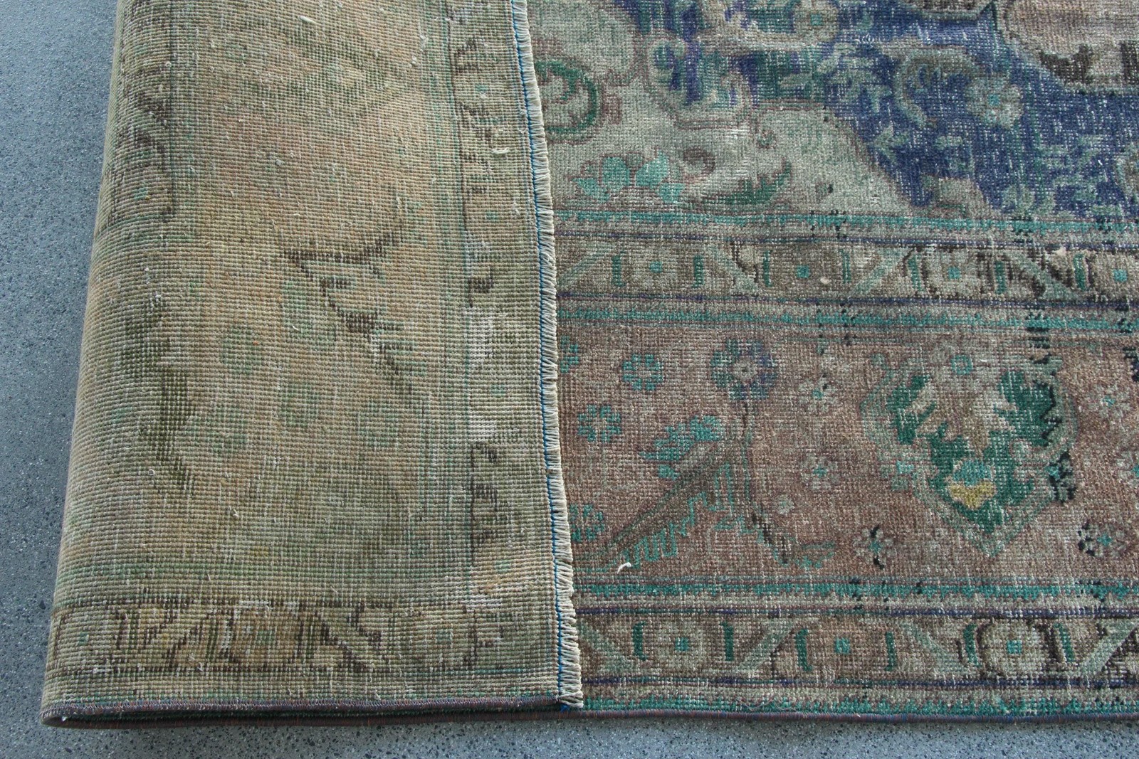 Turkish Vintage Rug, Oversize 12,6×9,7 ft Rug, Blue Plants & trees Wool Rug