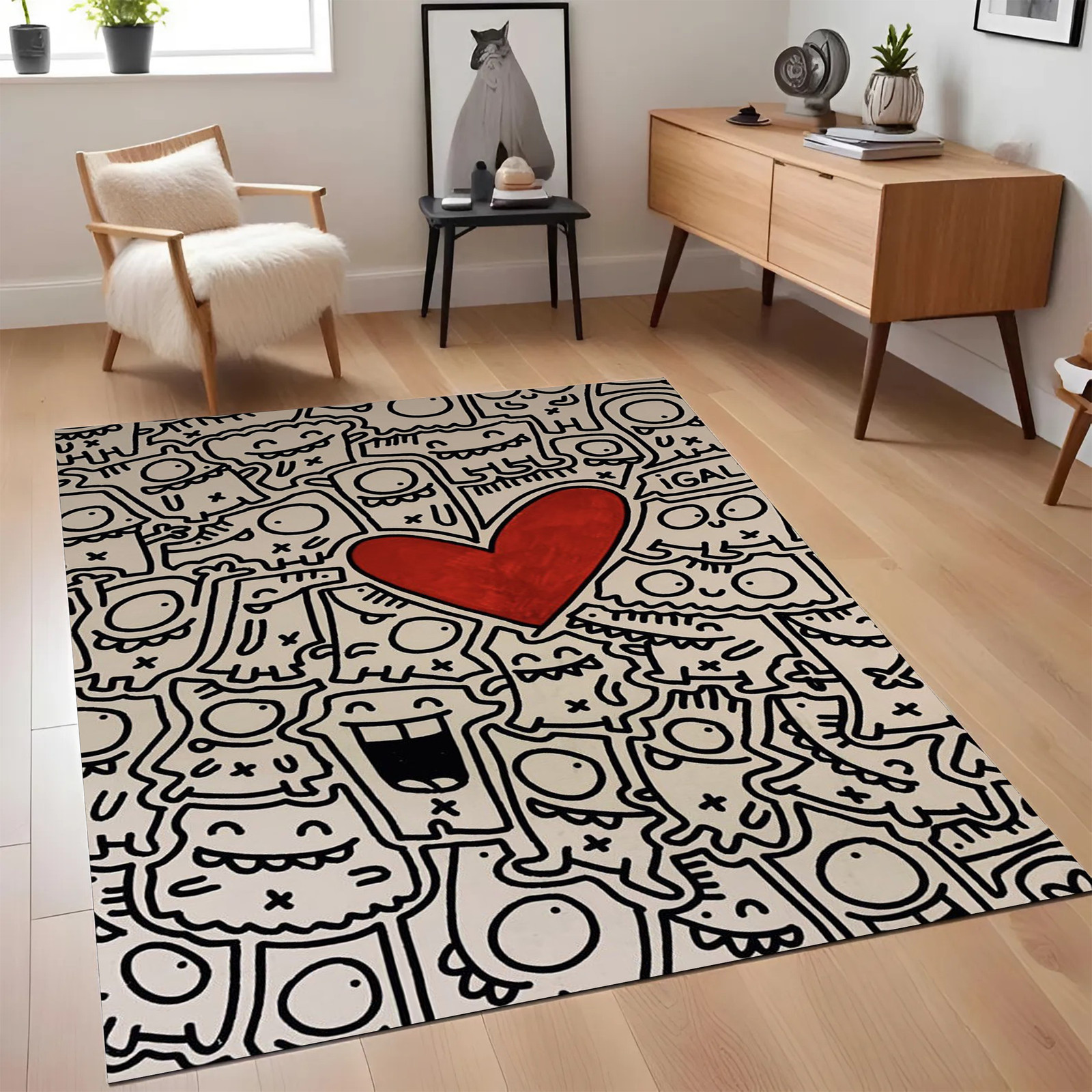 Doodle Art Cartoon Pattern Area Rug | Pop Art Modern Home Decor