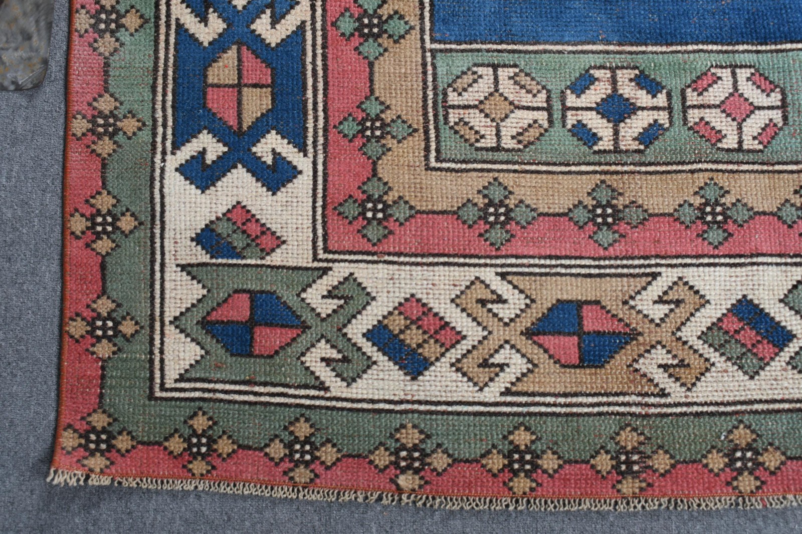Turkish Vintage Large Rug 5,1×8,6 ft, Blue Wool Rug