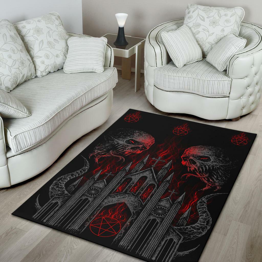 Skull Demon Satanic Pentagram Church Flame Area Rug Dark Color Version