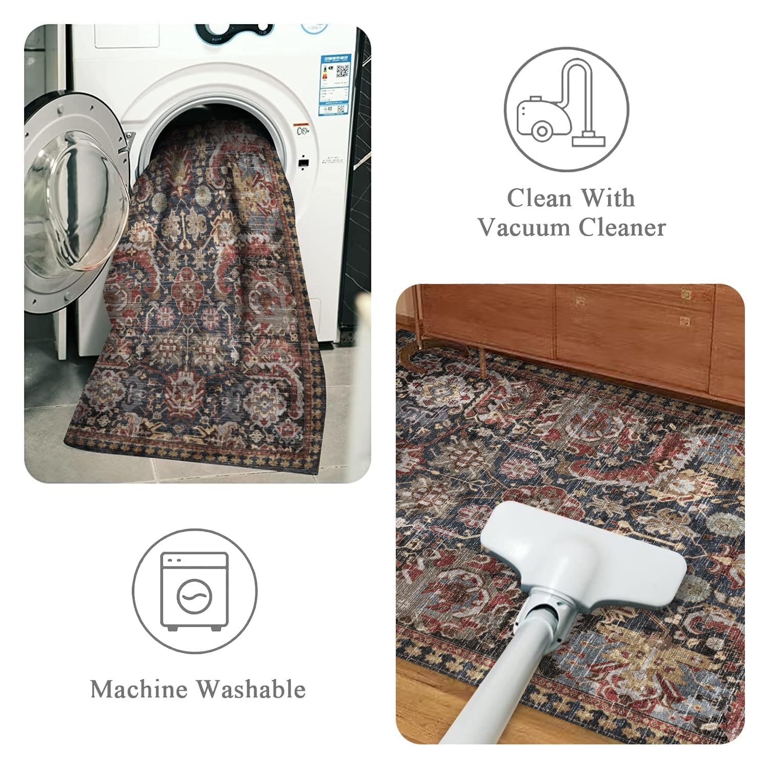 RUGSURE Washable Area Rugs – Perfect for Living 5′ x 7′ (Rectangular), Rust