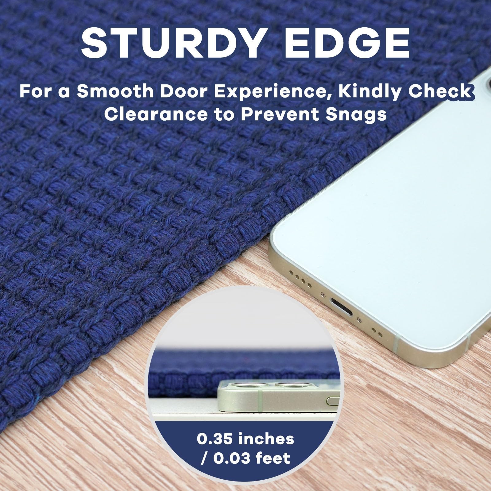 EARTHALL Woven Runner Rug 2×8 Ft Royal Blue/Navy Cotton Non Slip Rubber Backed