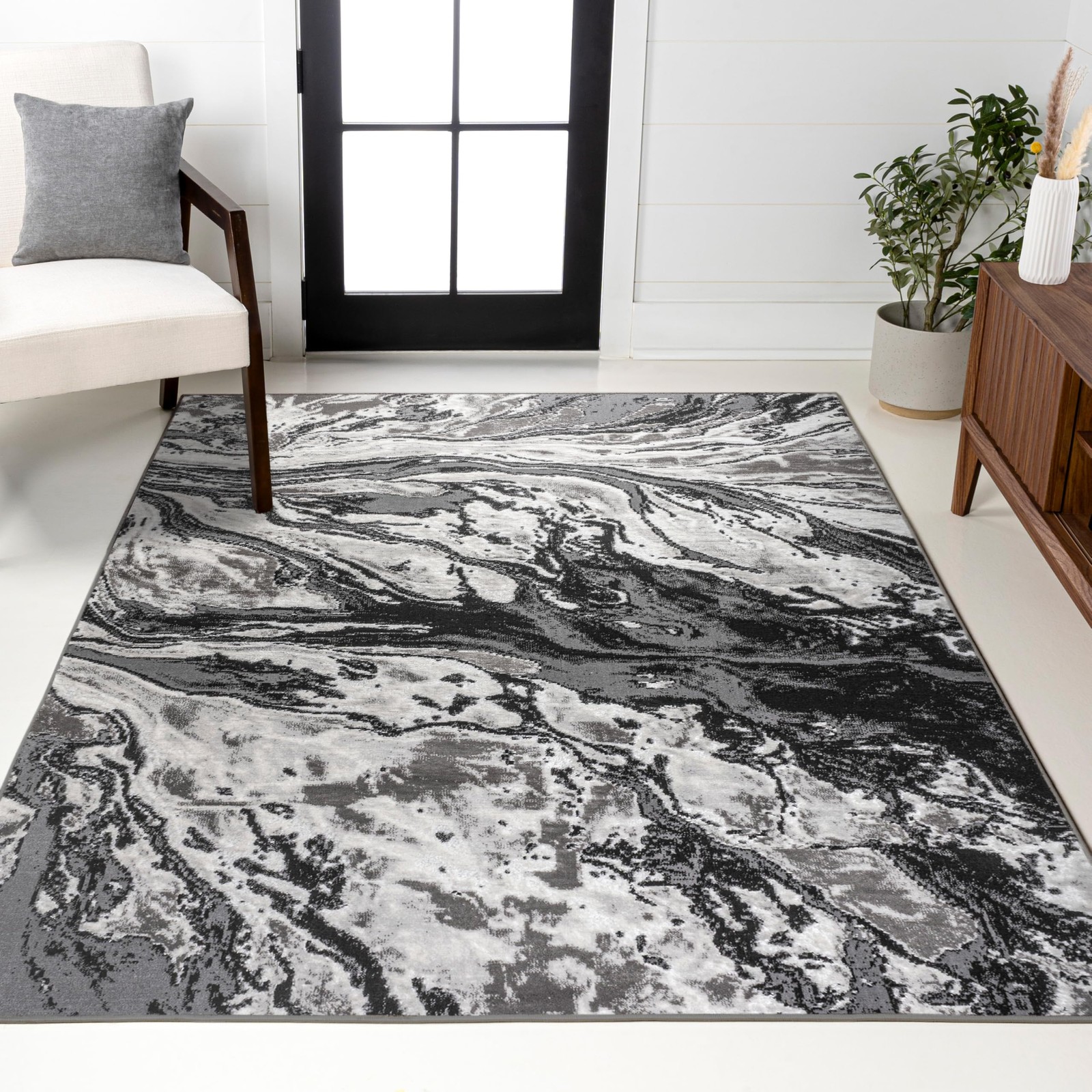 Jonathan Y Swirl Marbled Black/Ivory Indoor Area Rug 8X10 Ft Abstract For