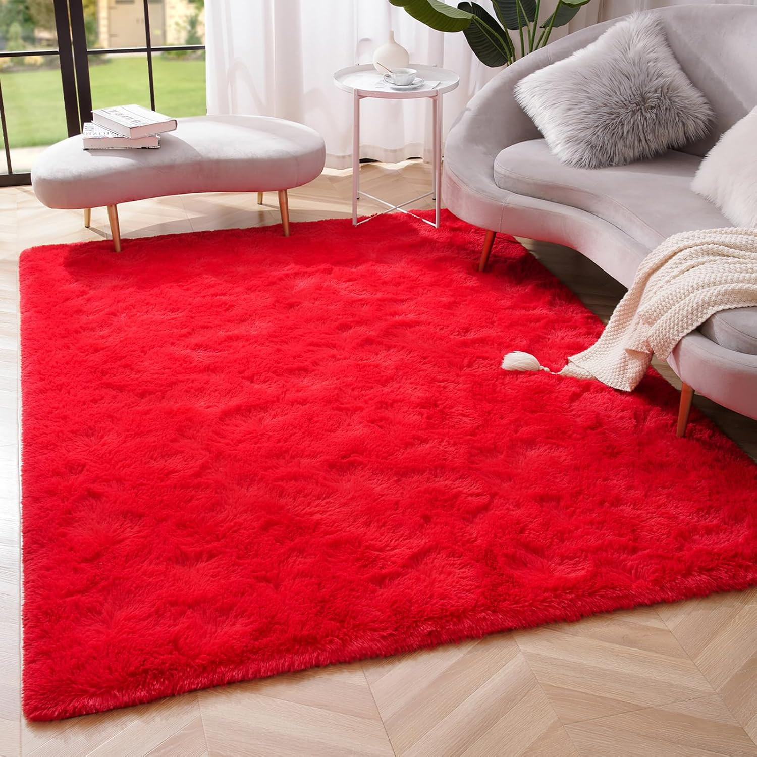 Premium Soft Fluffy Area Rug Modern Shag Carpet 3 X 5 Feet Fuzzy Shaggy Red