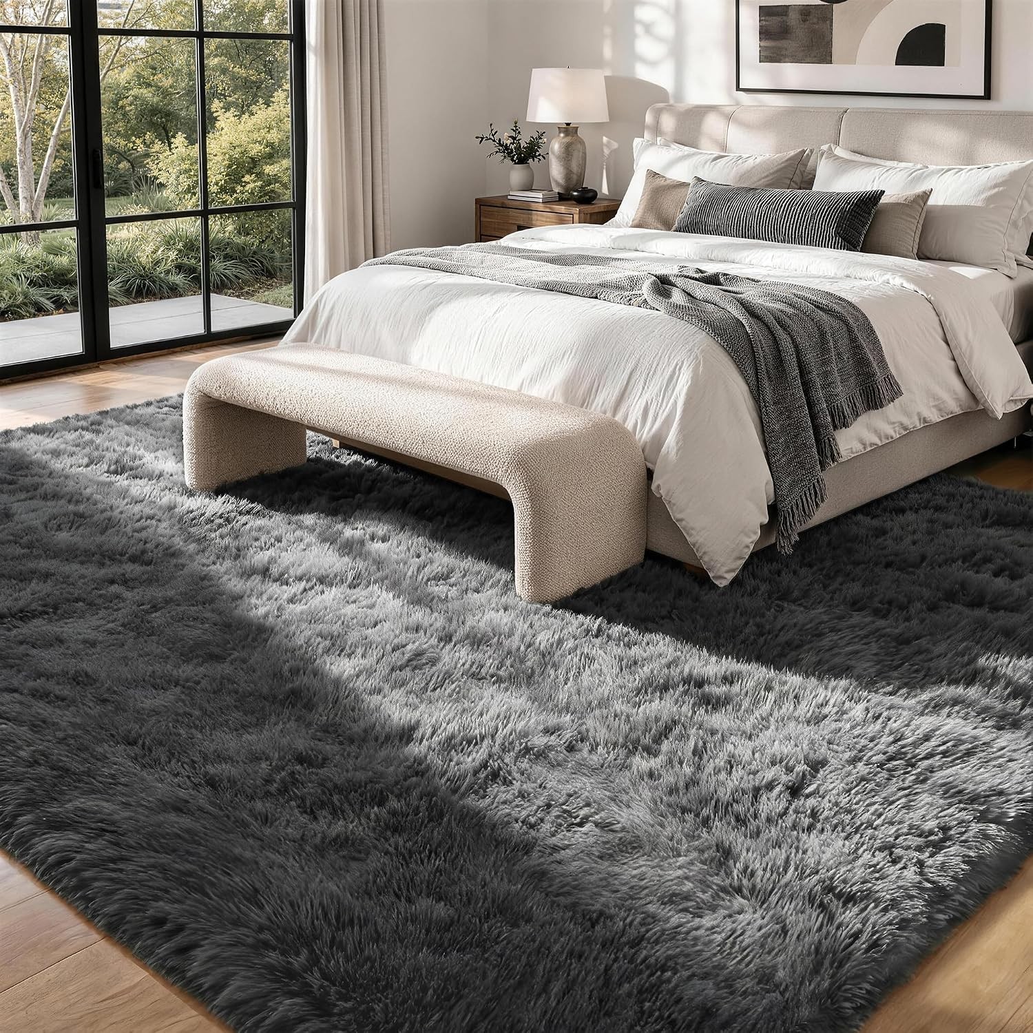 8×10 Area Rugs for Living Room Bedroom Ultra Soft Fluffy Shag Rug Grey | Modern
