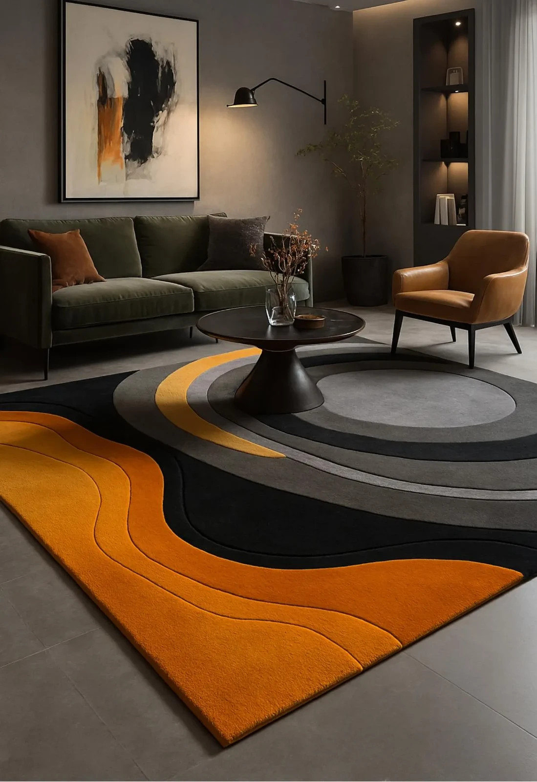 Hand Tufted 100% New Zealand Wool Area Rug: Burnt Orange, Modern Abstract Carpet