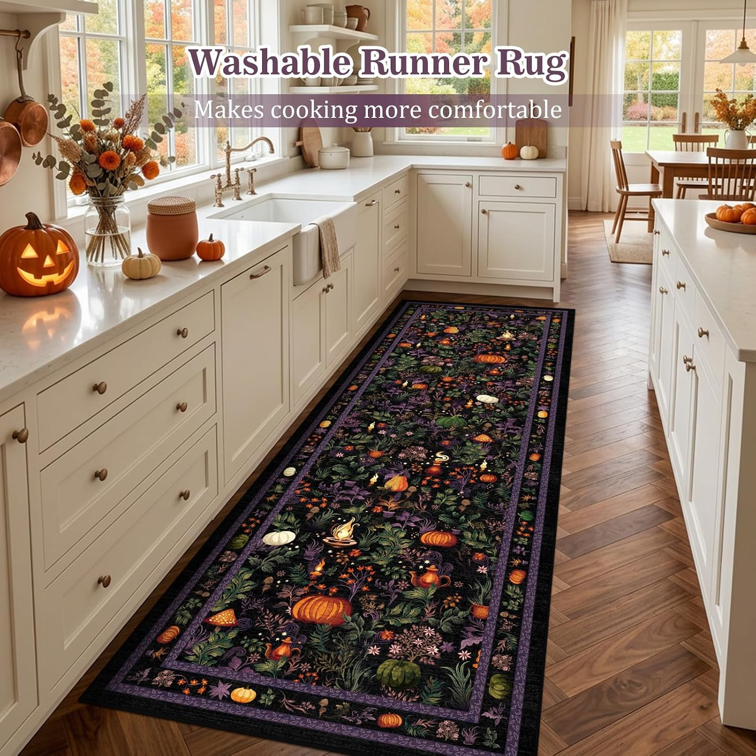 Fantasy Fall Runner Rugs for Hallway 2.6X8Ft Non Slip, Washable Pumpkin Kitchen