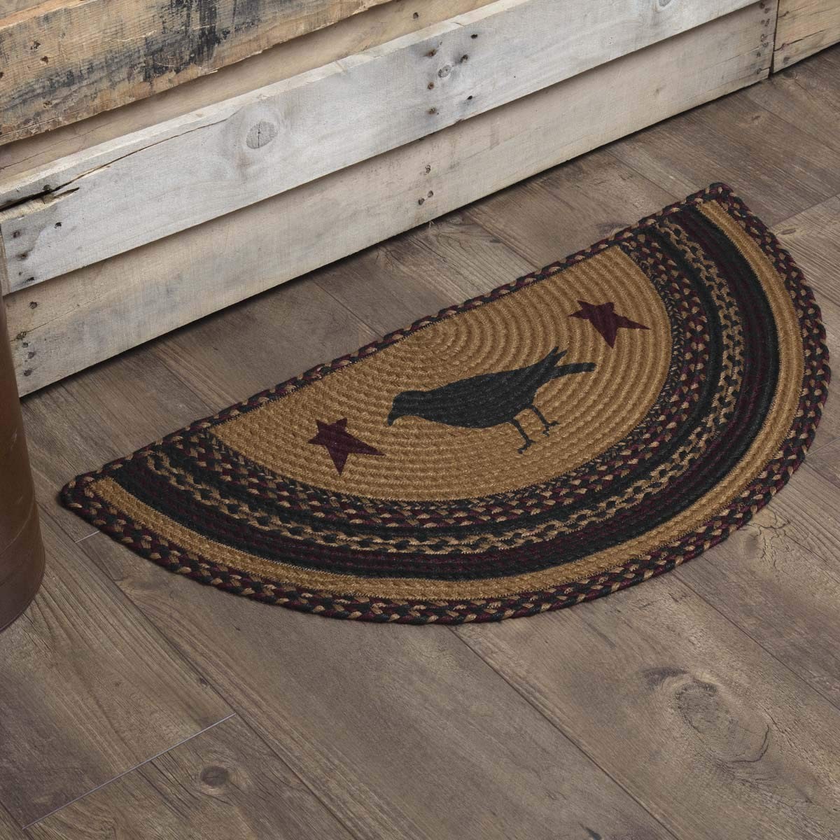 Heritage Farms Primitive Crow Jute Yellow Stenciled Accent Rug Half Circle 16…