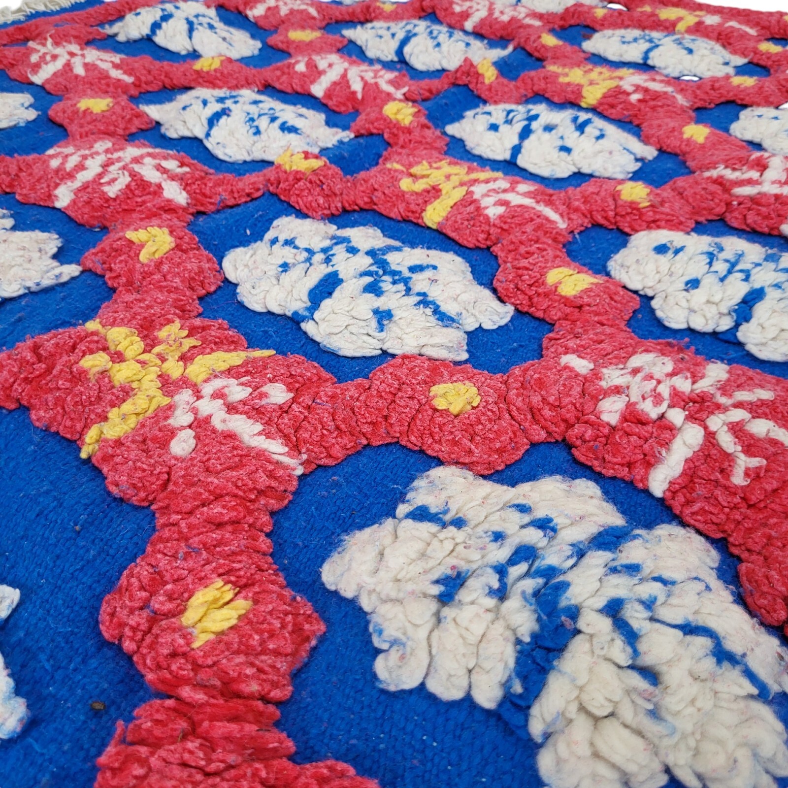 Vintage Moroccan Handmade Rug 3D Blue Red White Floral Tribal Berber Carpet 6×3