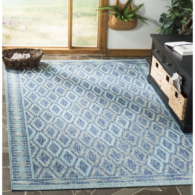 Waterproof Outdoor Area Rug Geometric Design Low Pile Synthetic Fiber Mat New