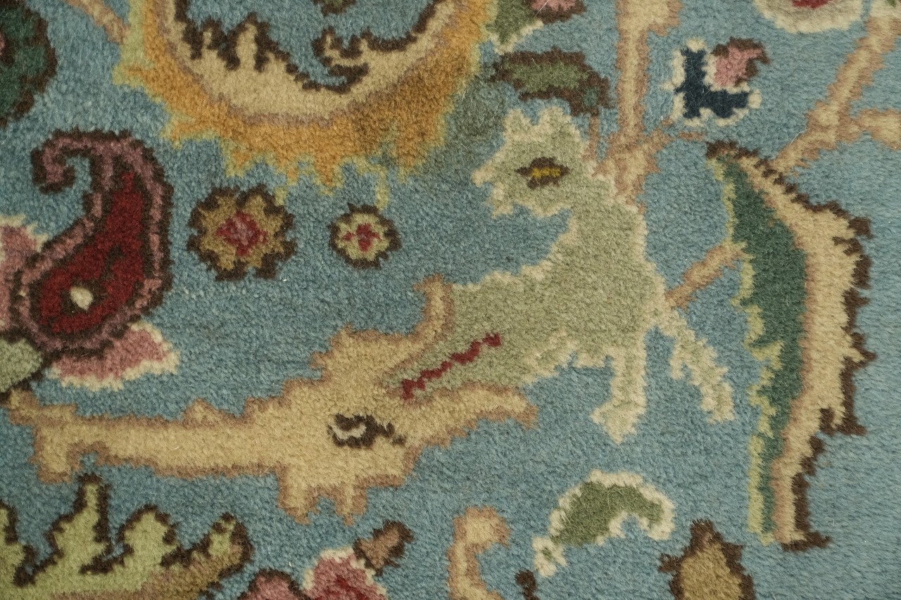 Blue Vintage 8×11 Oriental Wool Area Rug in All-Over Mustard Yellow & Blue Tones