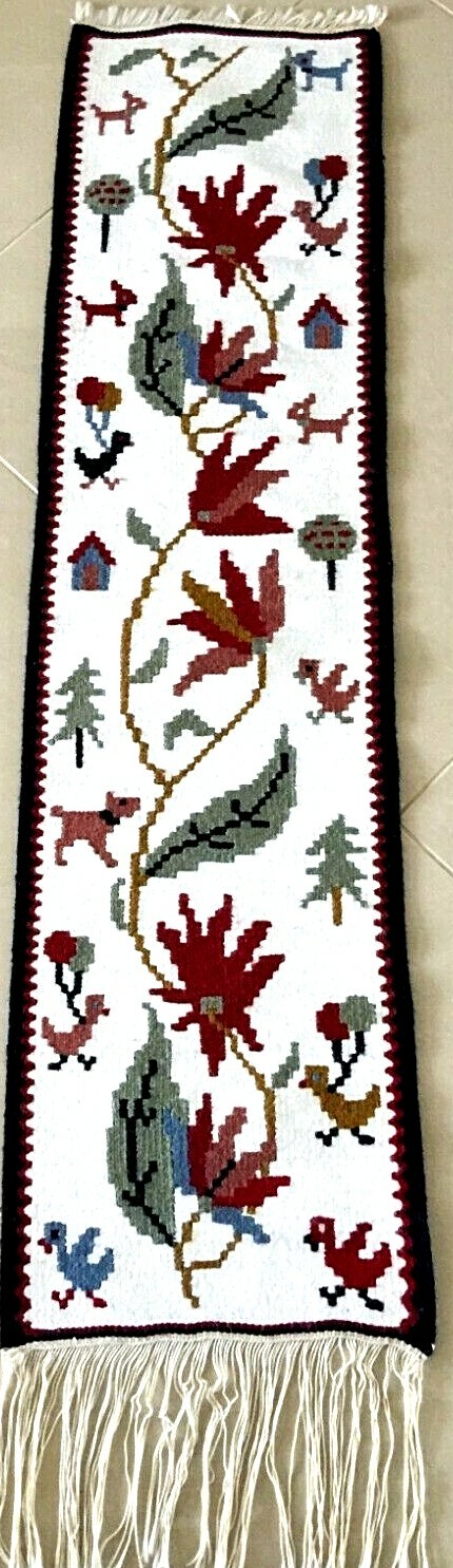 Table Runner Kilim; Hand Woven Wool/Cotton Decorative Reversible Wall Art Kilim