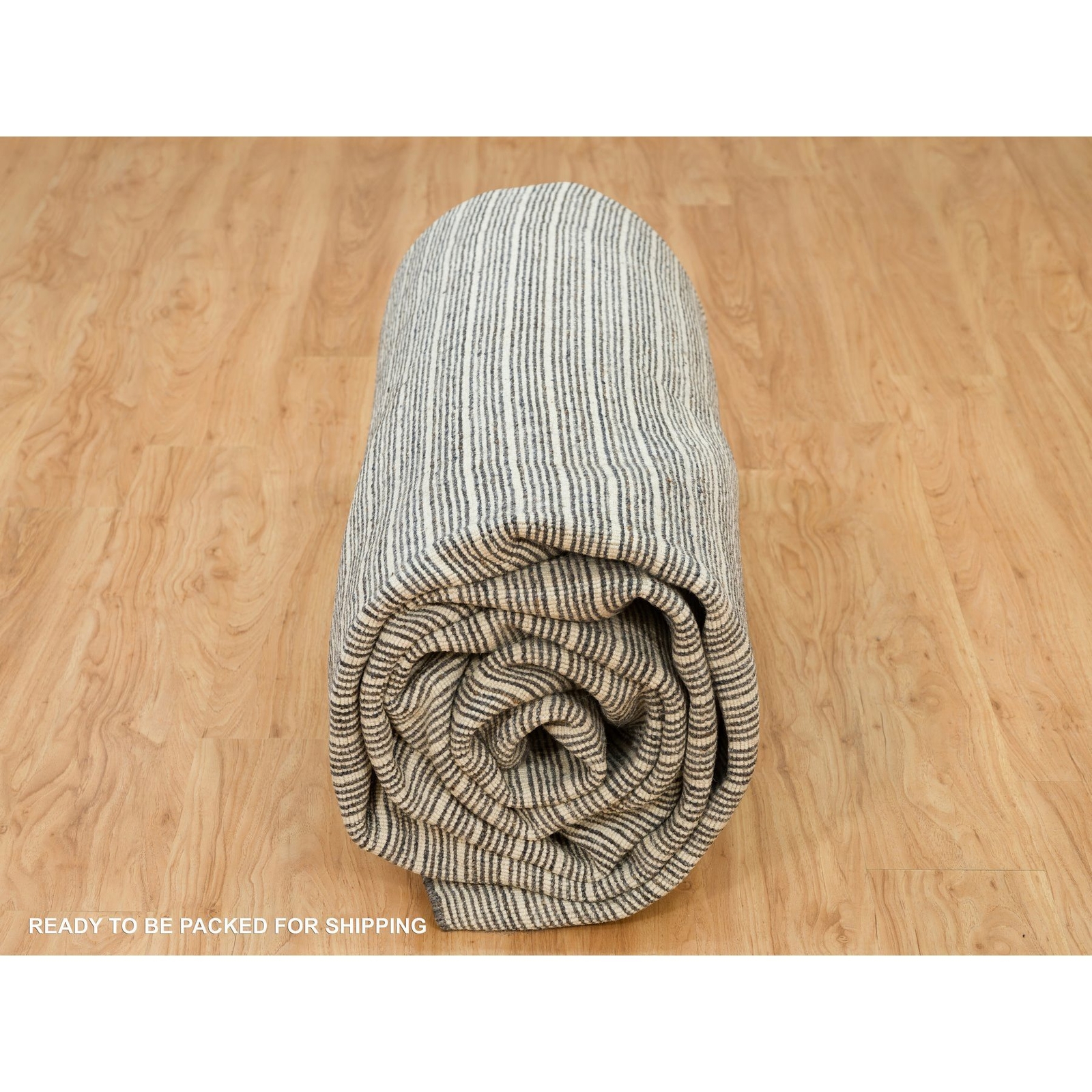 12′ x 14’9″ Gray Loomed Knotted Modern Box Design Pure Wool Oversized Rug R90345