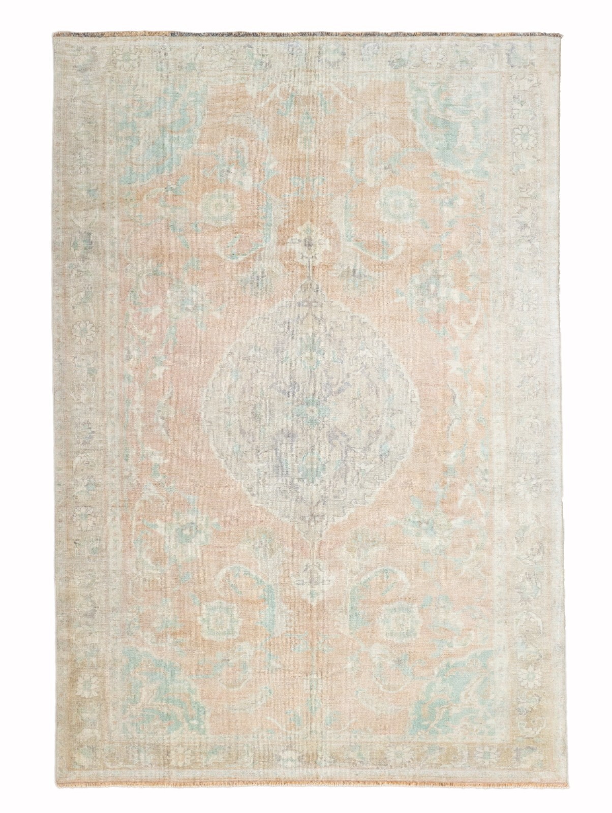 Vintage Turkish Oushak Rug – Coral Wool Oriental – 6’3×9’3 ft Living Room