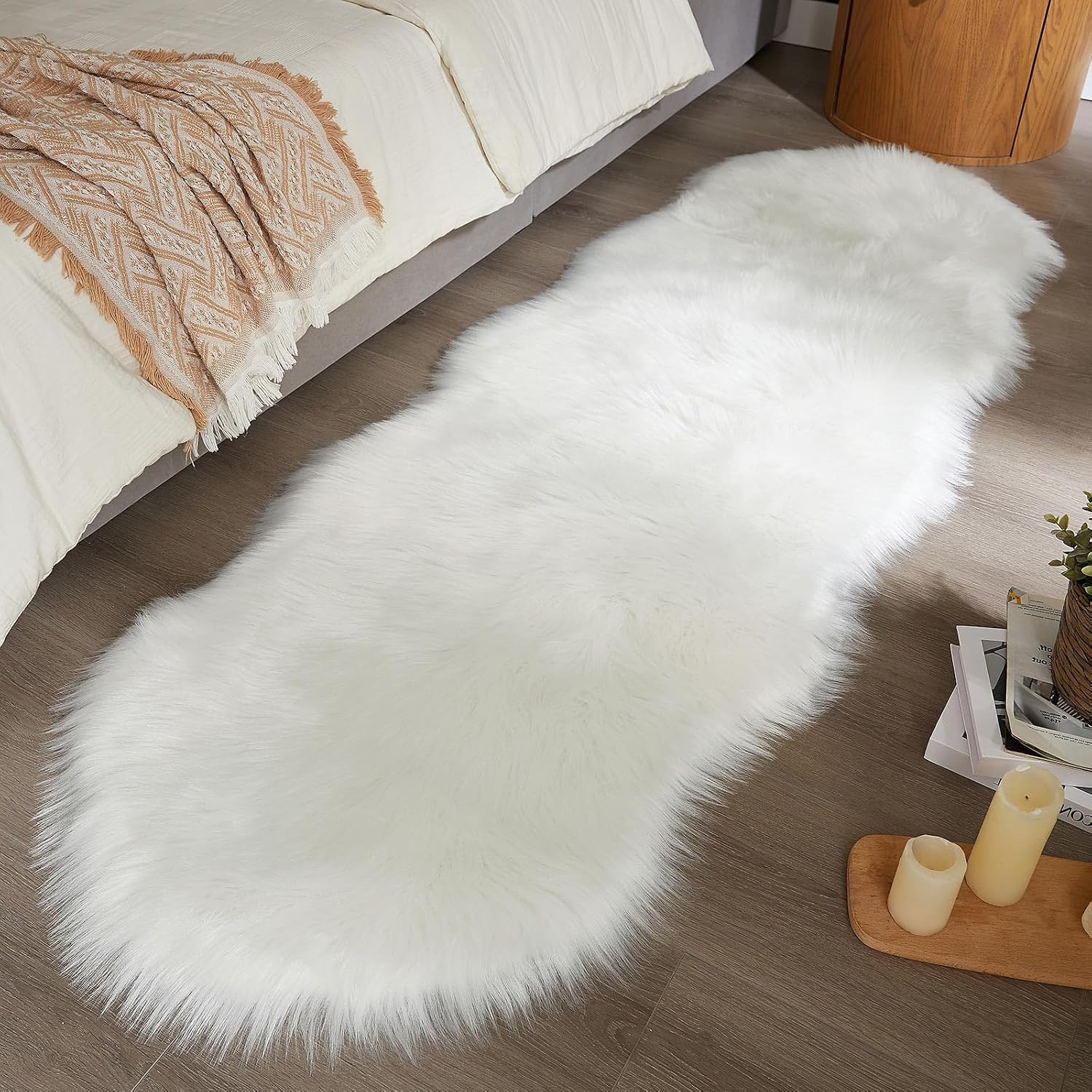 Faux Sheepskin Rug, White Ultra Soft Fluffy Shag Area Rug, 2 X 6 Ft Faux Fur Rug