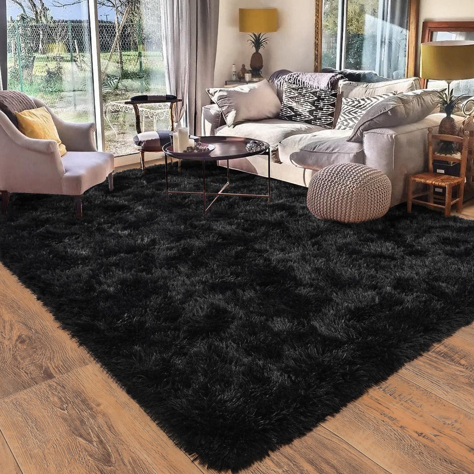 8×10 Area Rugs for Living Room, Ultra Soft Large Shag Black Bedroom Rug Upgra…