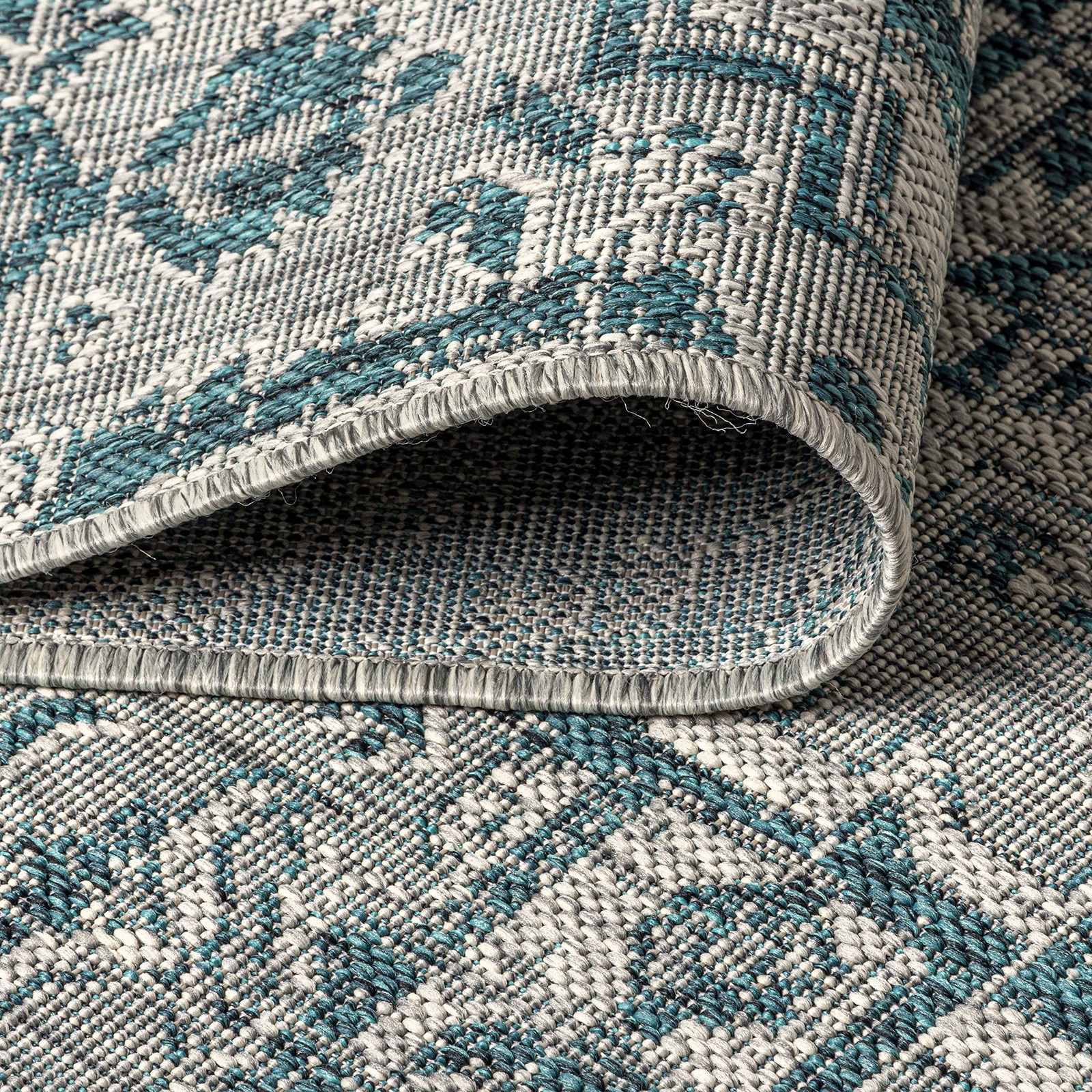 Teal Gray Indoor Outdoor Rug Rectangular 5X7 Stain Resistant Pet Friendly